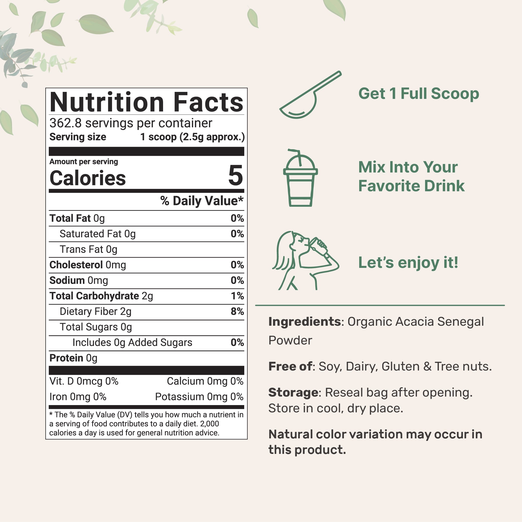 Micro Ingredients Organic Acacia Senegal Fiber Powder, 2lb