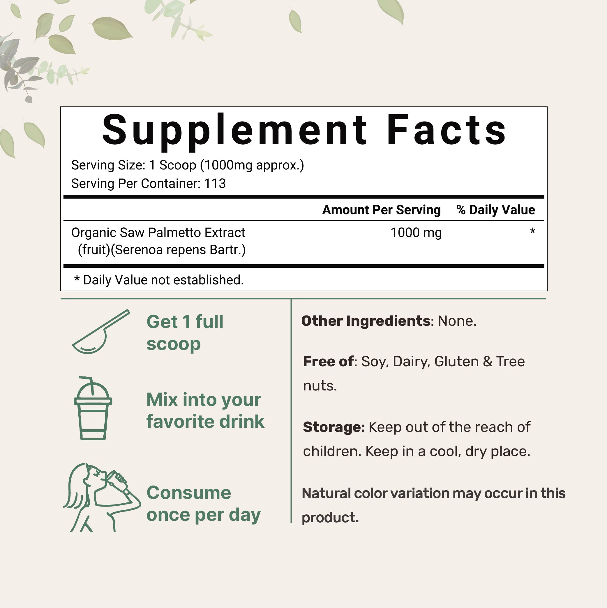 Micro Ingredients Organic Saw Palmetto Powder