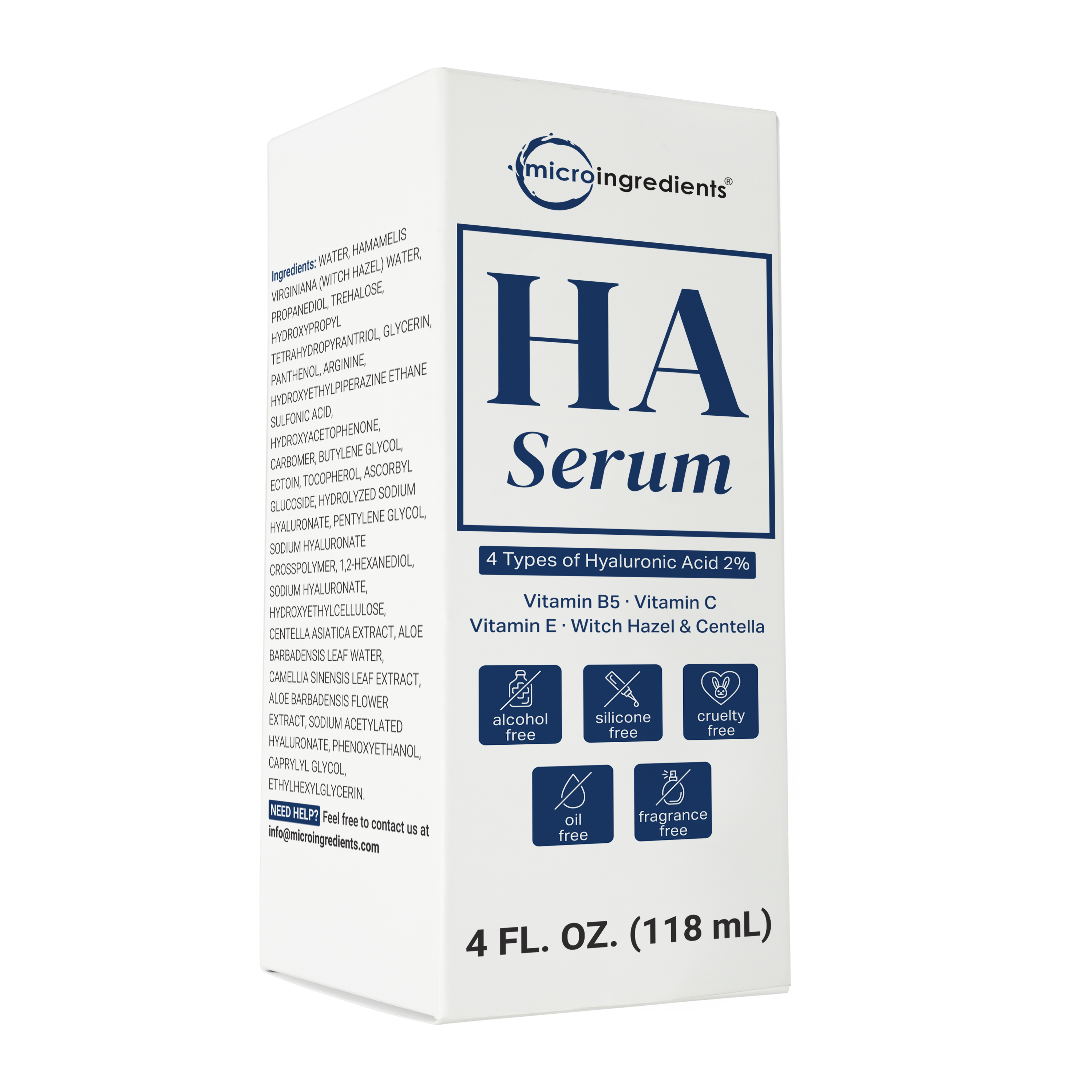 Micro Ingredients HA Serum with Vitamin B5, C, E, Witch Hazel, & Centella – 4 FL OZ