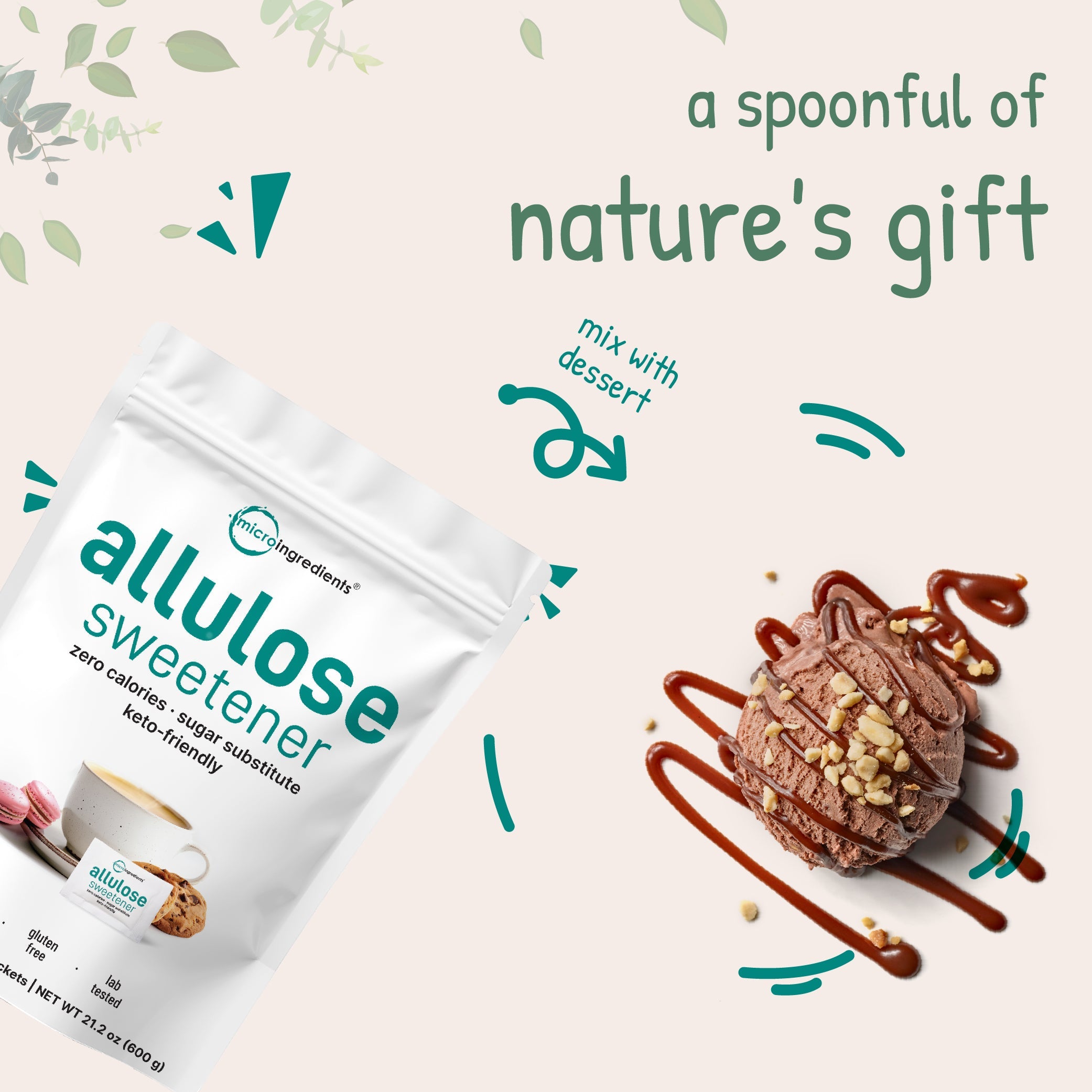 Micro Ingredients Allulose Sweetener, 300 Packets , Zero Calorie
