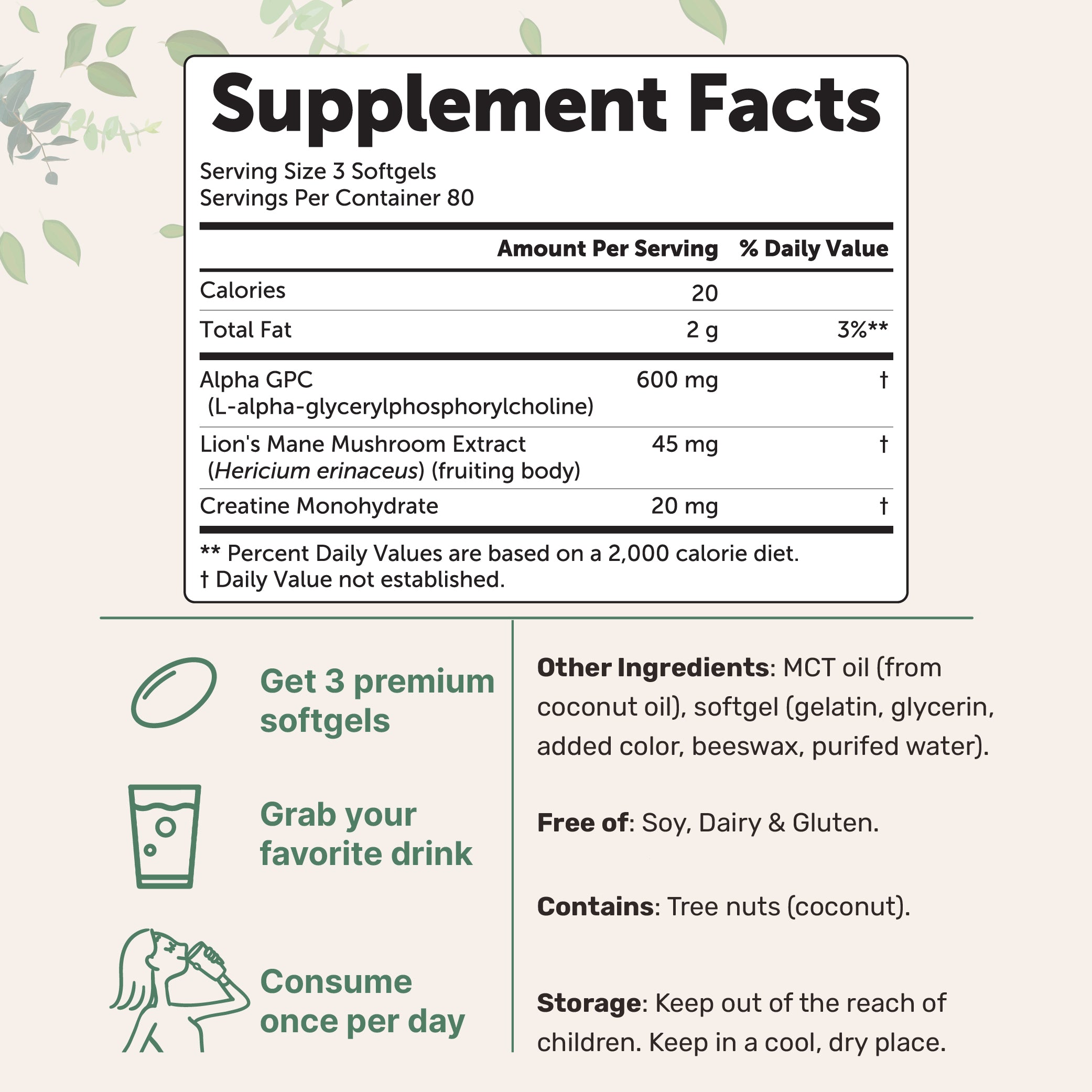 Micro Ingredients Alpha GPC 600mg with MCT Oil, 240 Softgels