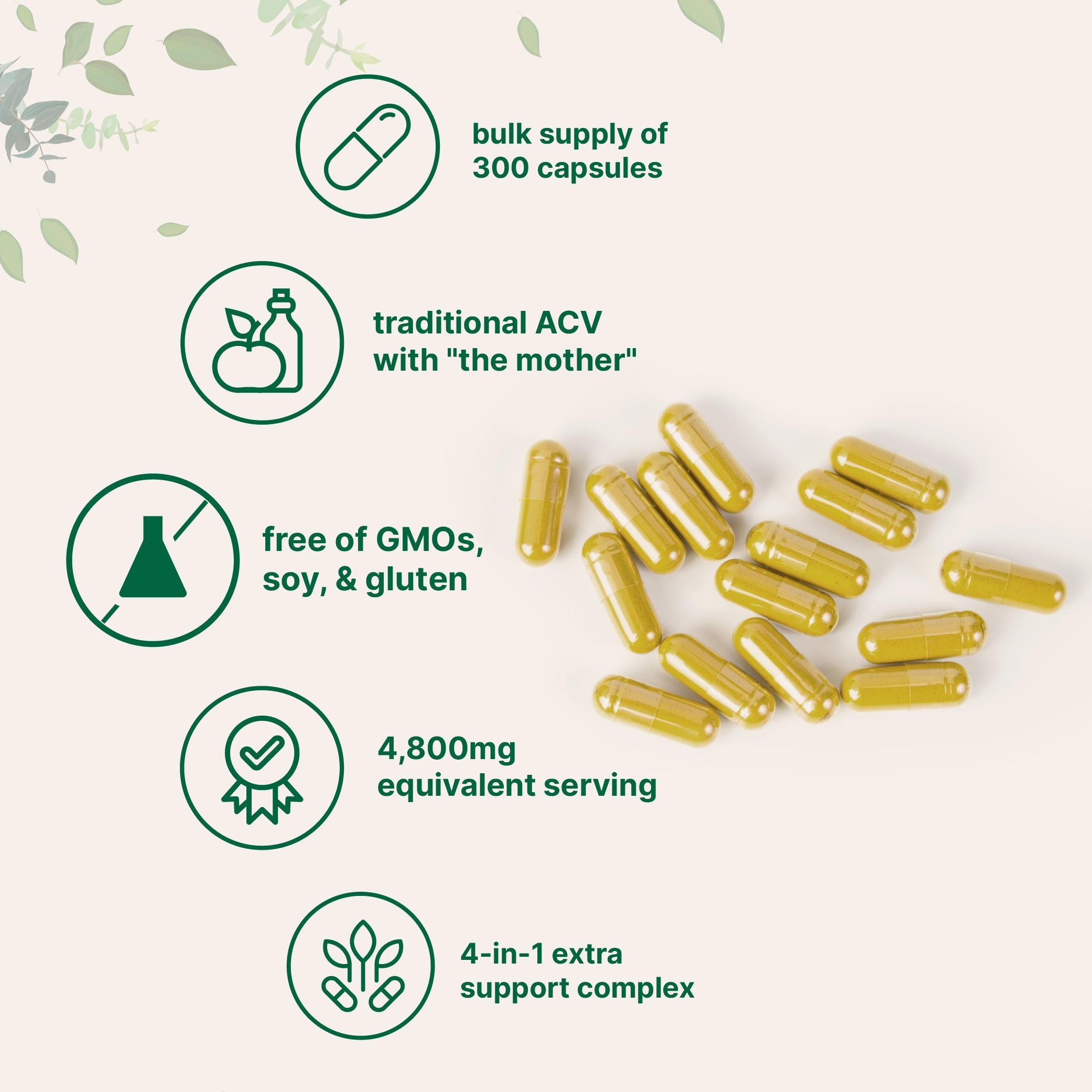 Micro Ingredients Apple Cider Vinegar with The Mother 4,800mg Per Serving, 300 Capsules