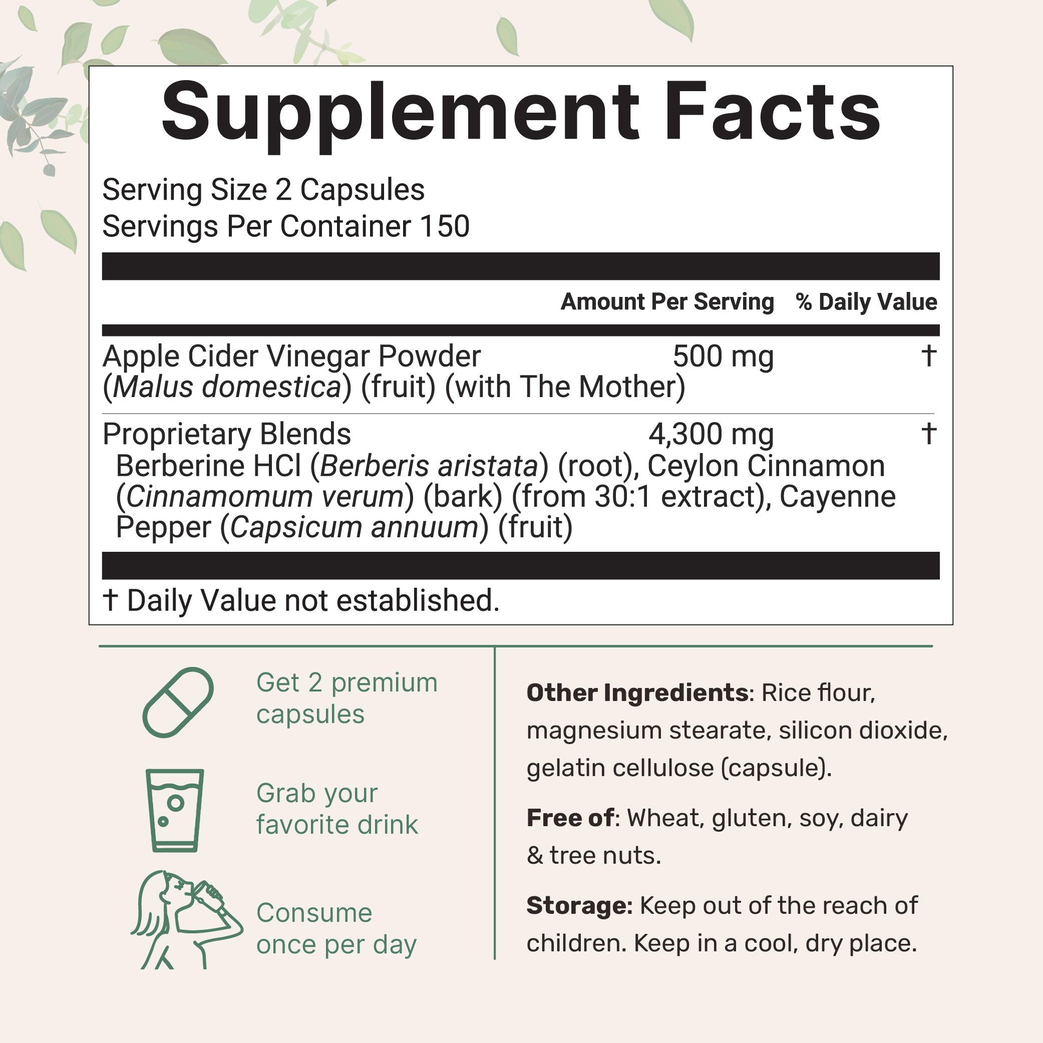 Micro Ingredients Apple Cider Vinegar with The Mother 4,800mg Per Serving, 300 Capsules