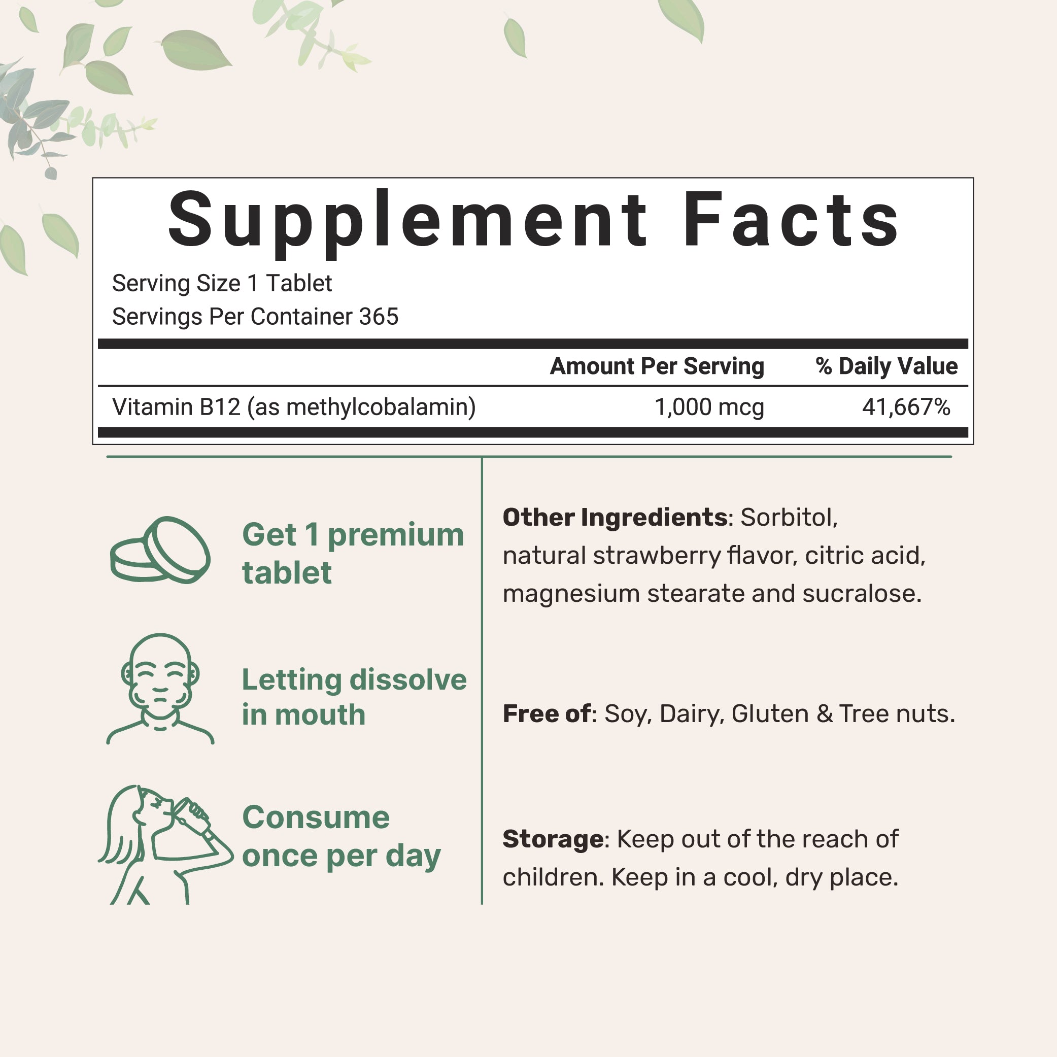 Micro Ingredients Vitamin B12 1,000mcg | Methyl B12 Active Form | 365 Chewable Tablets