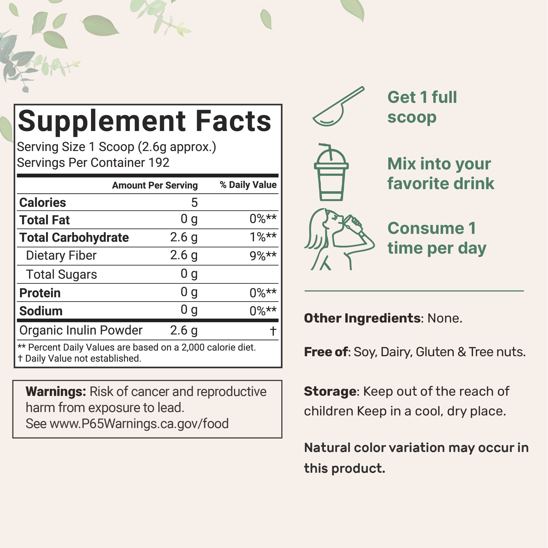 Micro Ingredients Organic Inulin Powder 500g (1.1lb)
