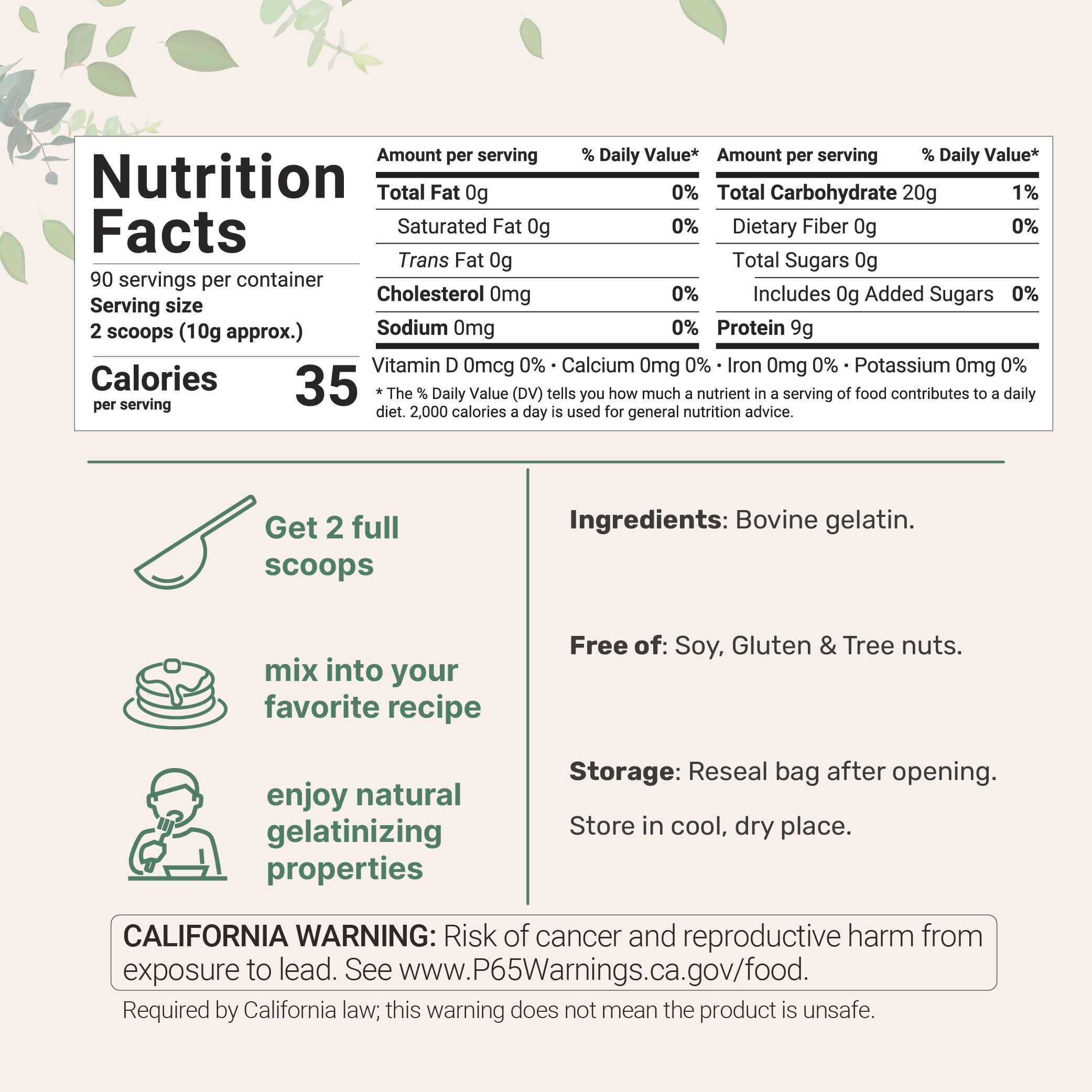 Micro Ingredients Grass-Fed Beef Gelatin Powder - Unflavored, 2lb
