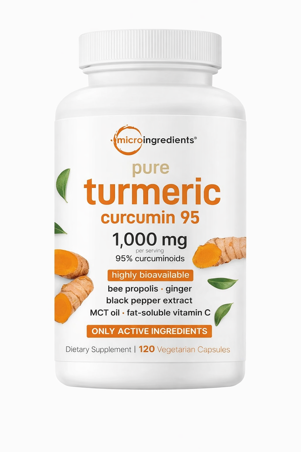 Micro Ingredients Turmeric Curcumin 1,000mg | 95% Curcuminoids with Black Pepper & MCT Oil for Ultimate Absorption, No Filler, No GMO - 120 Vegetarian Capsules