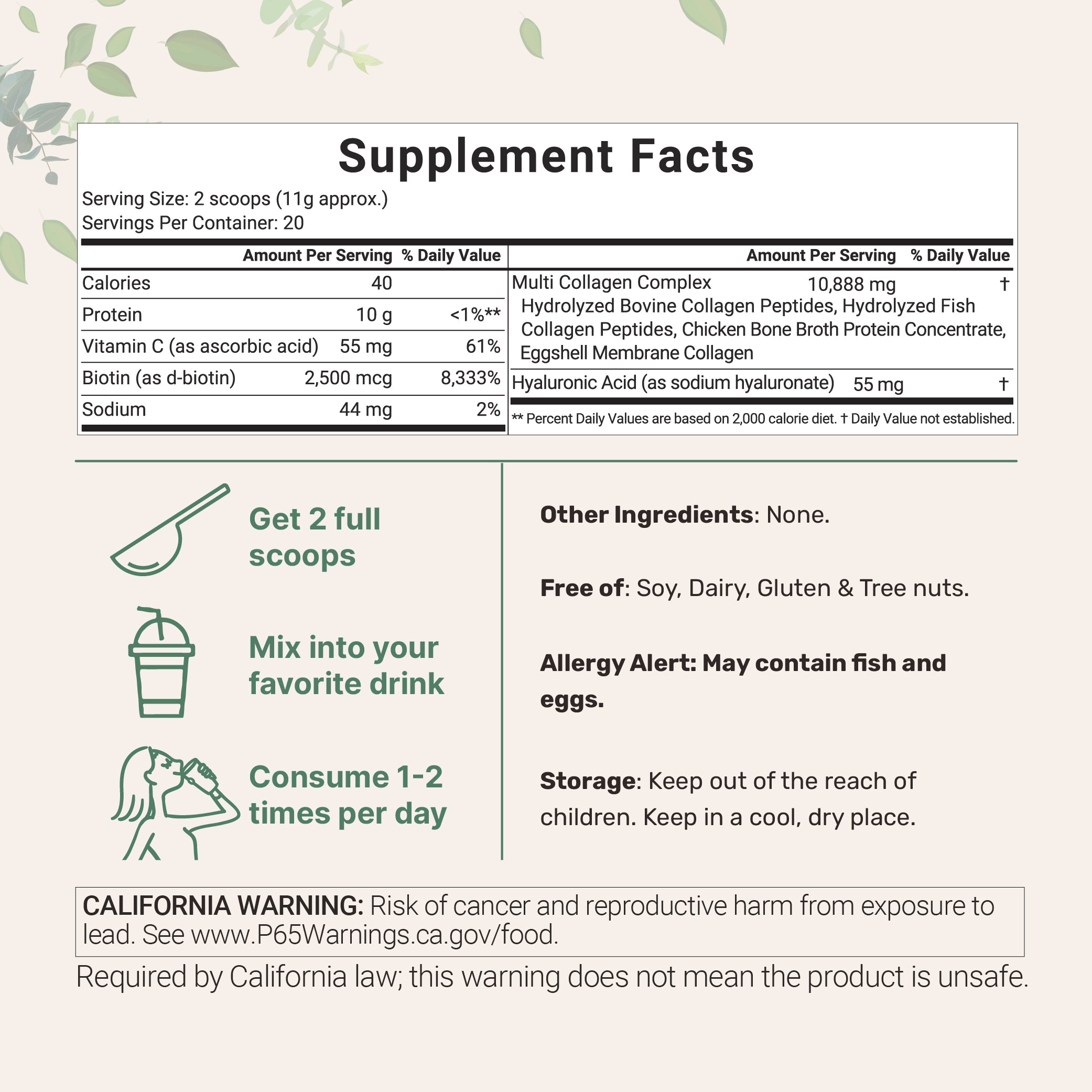 Micro Ingredients Multi Collagen Peptides Powder, 8oz