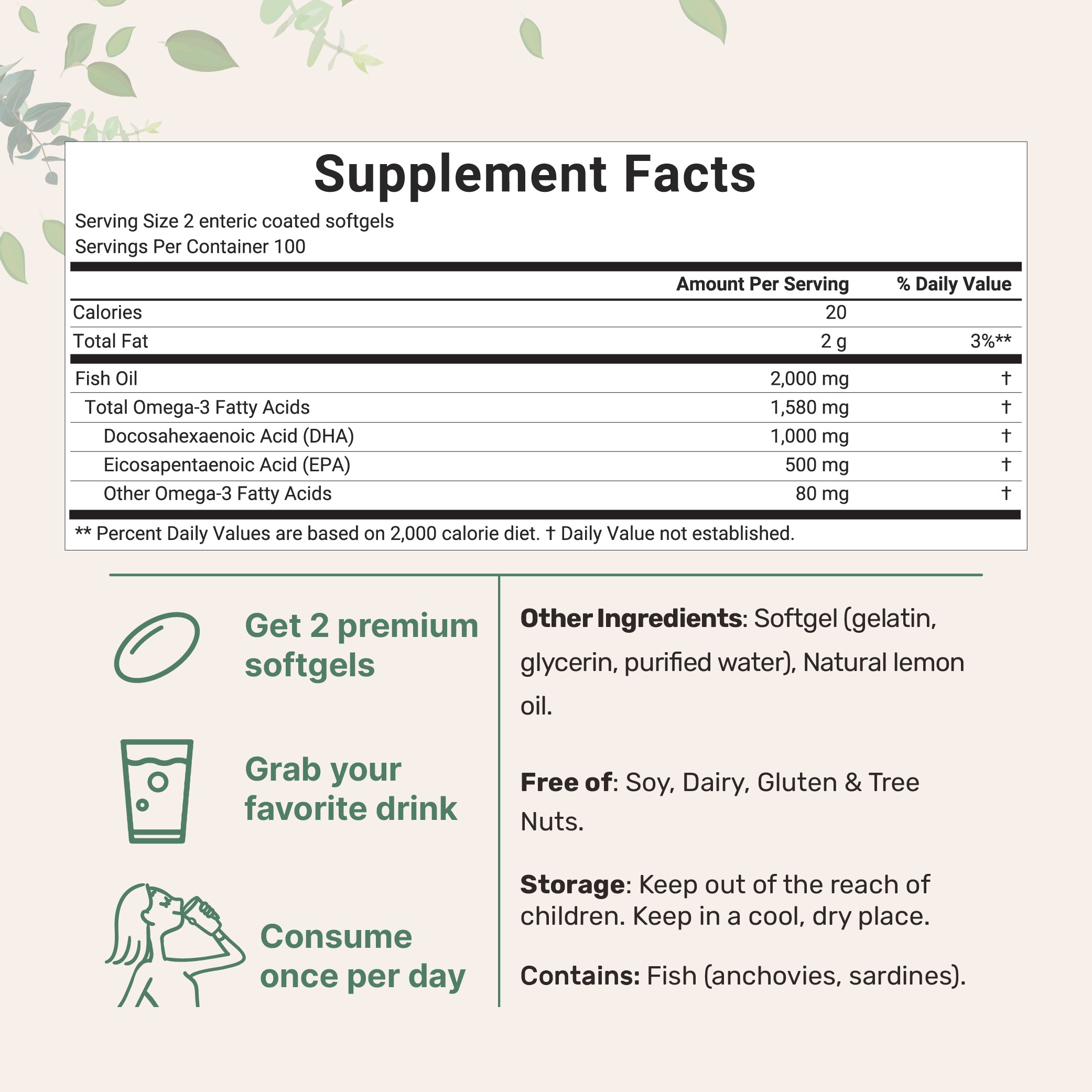 Micro Ingredients Omega 3 Fish Oil DHA Supplements 1000mg with EPA 500mg, 200 Softgels – Lemon Flavored