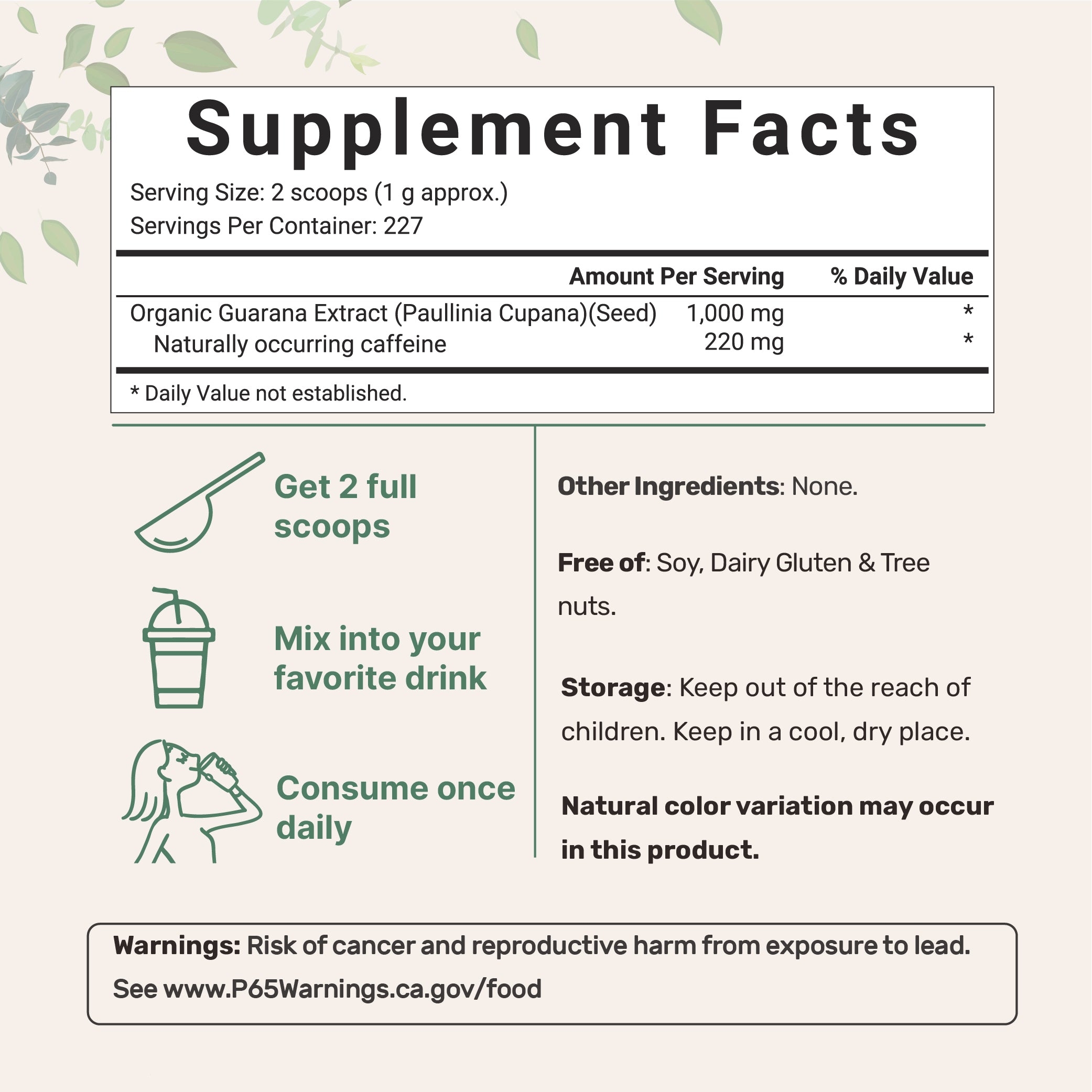 Micro Ingredients Organic Guarana Drink Mix Powder