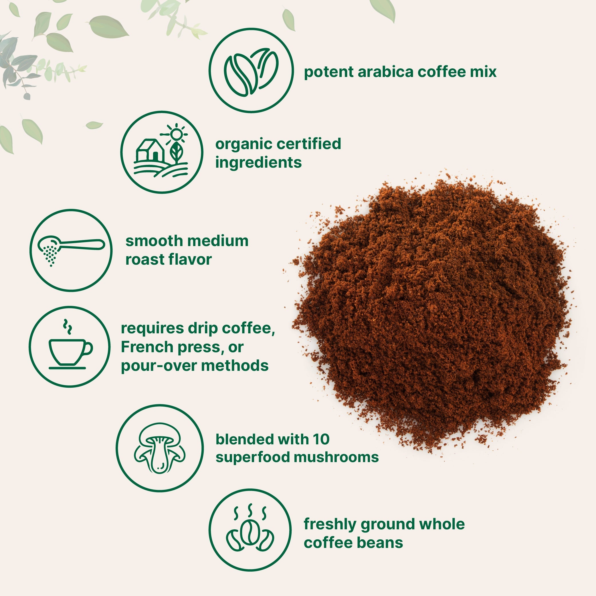 Micro Ingredients Organic 10 in 1 Ground Mushroom Coffee Powder, 24oz