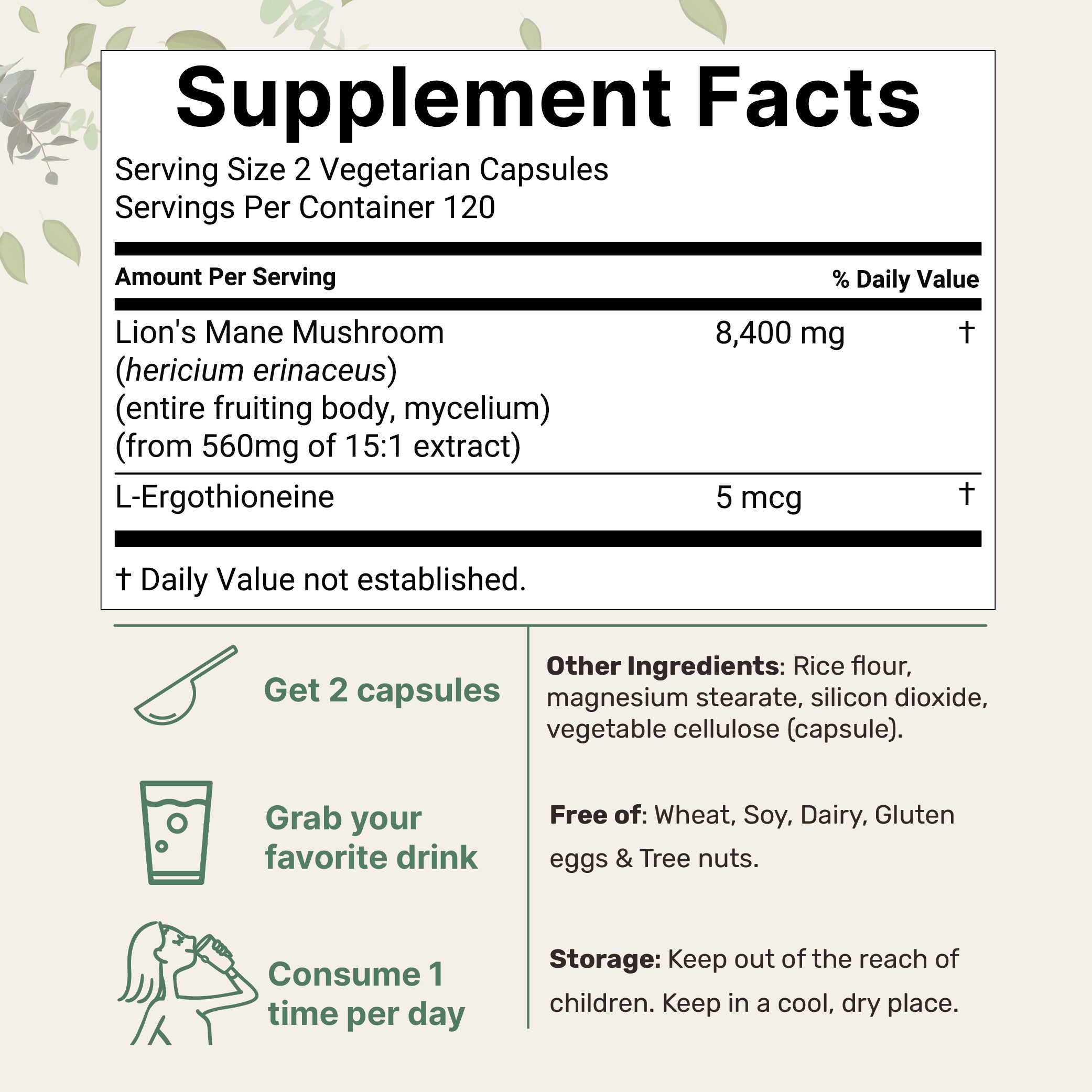 Micro Ingredients Lions Mane with L-Ergothioneine | 240 Vegan Capsules, 8,400 mg Herbal Equivalent, Ultra Strength Lions Mane Supplement