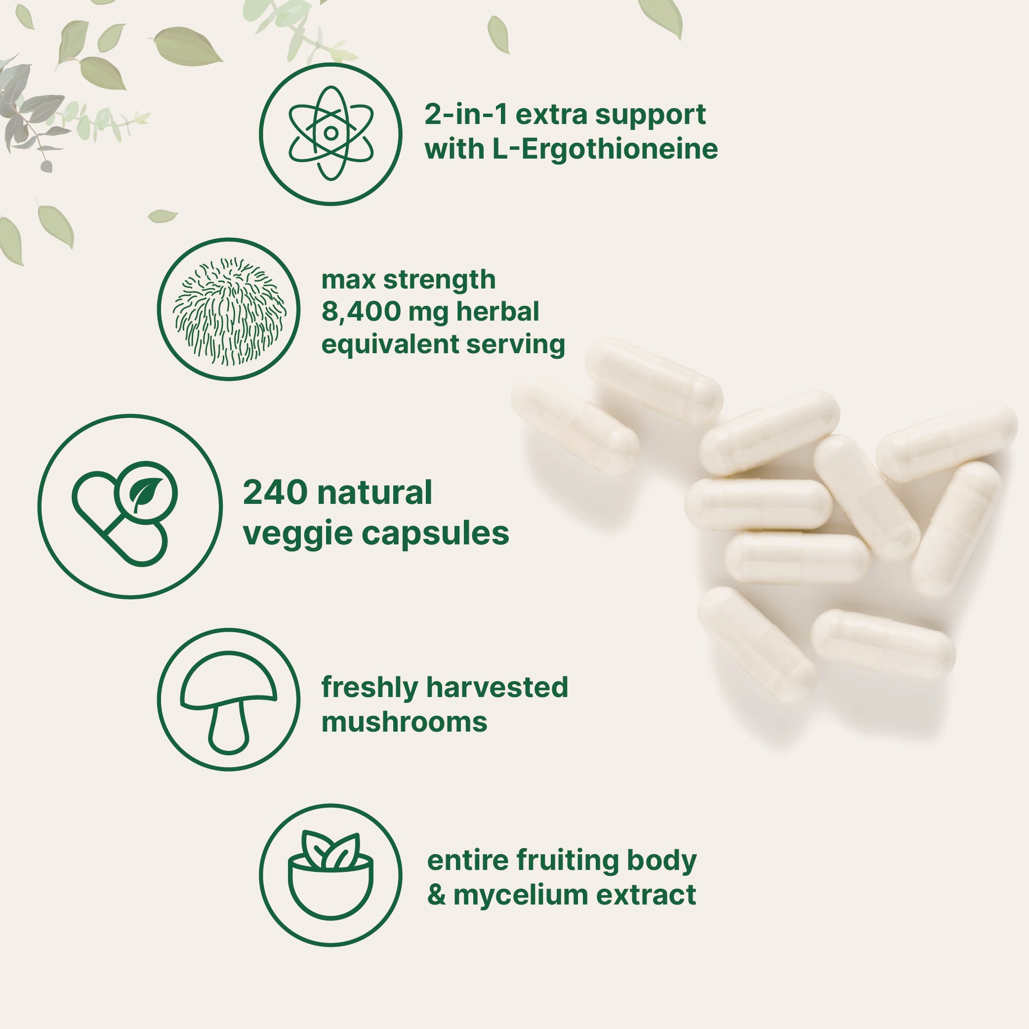Micro Ingredients Lions Mane with L-Ergothioneine | 240 Vegan Capsules, 8,400 mg Herbal Equivalent, Ultra Strength Lions Mane Supplement