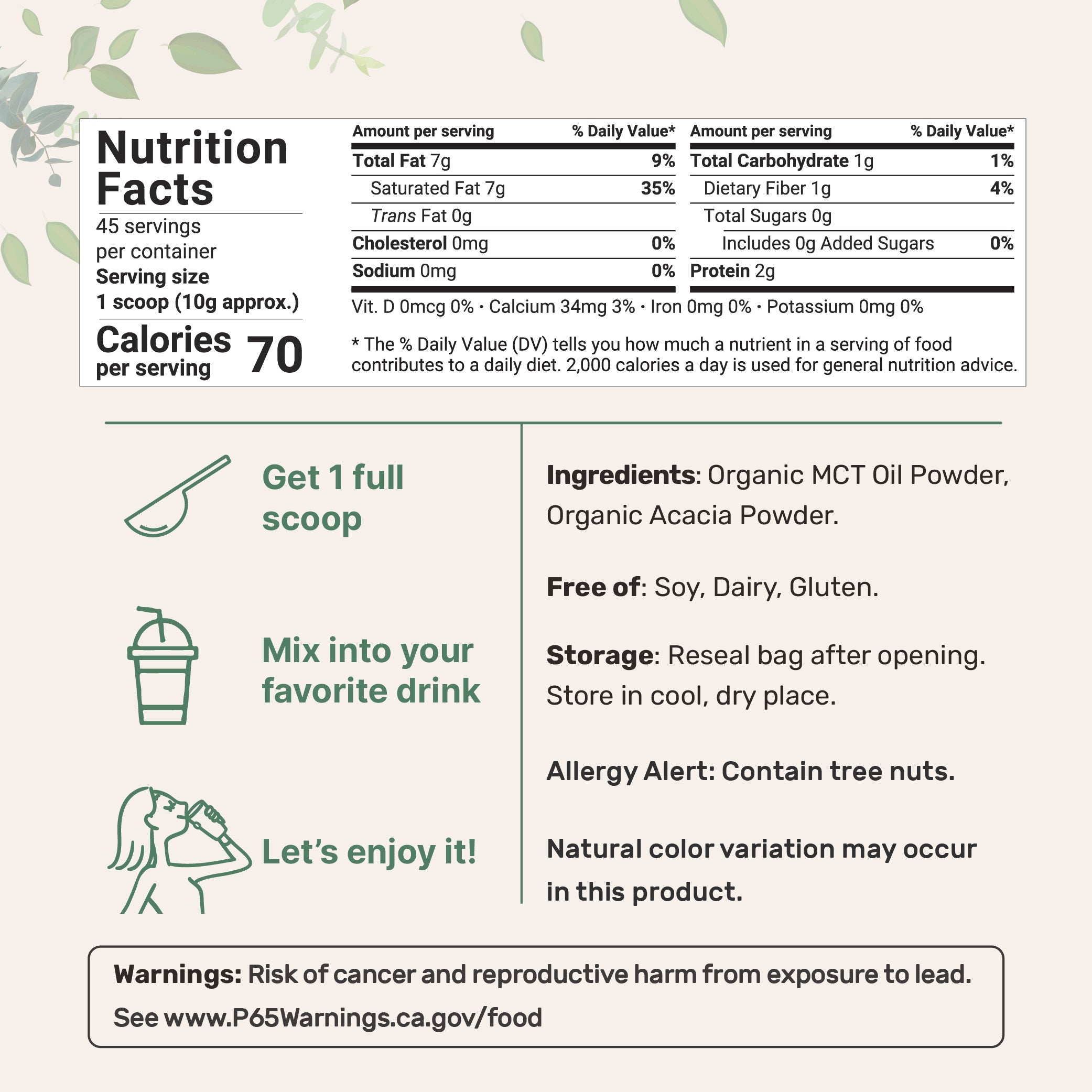 Micro Ingredients Organic MCT Oil Powder 1 Pound