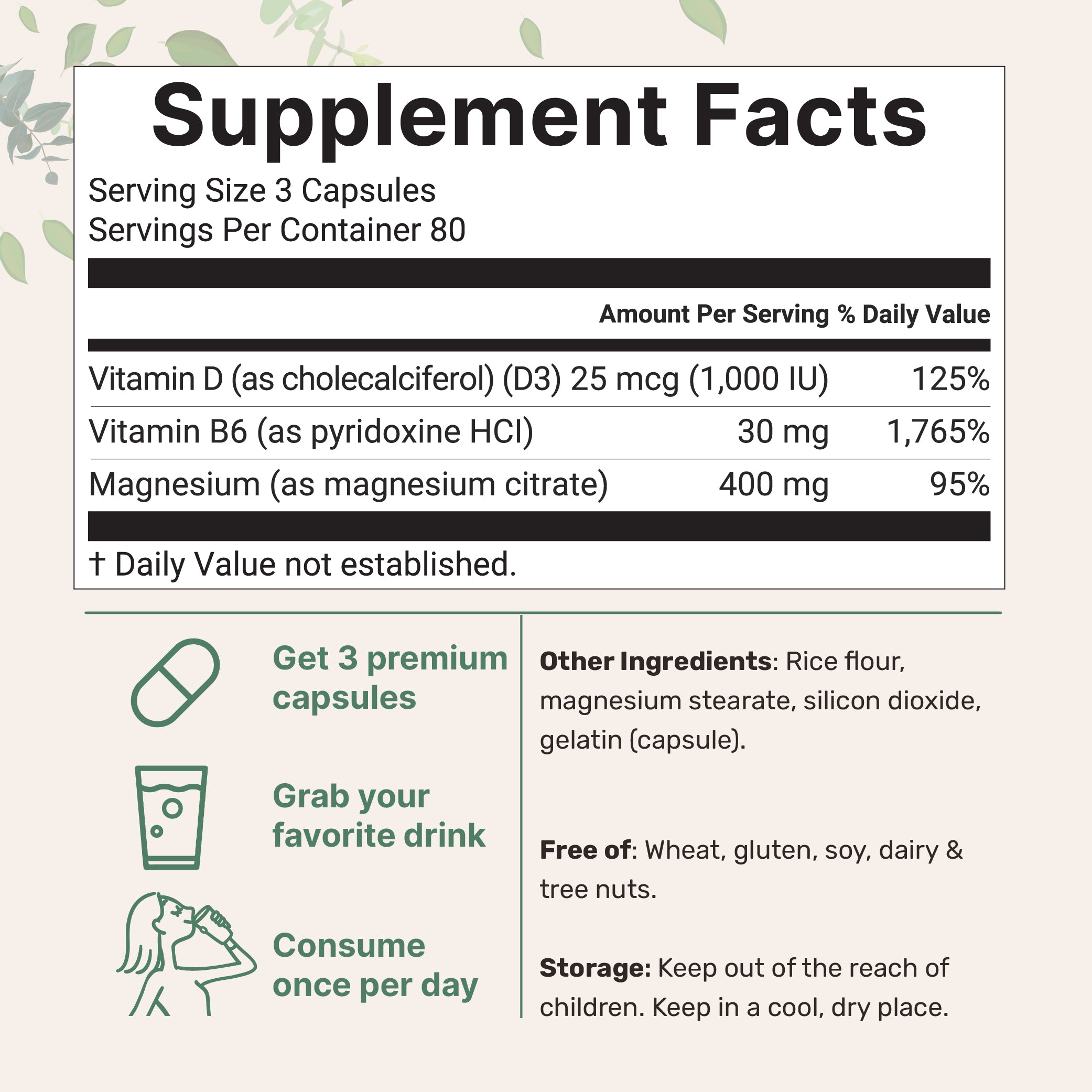 Micro Ingredients Magnesium Citrate with Vitamin D3 & B6, 240 capsules
