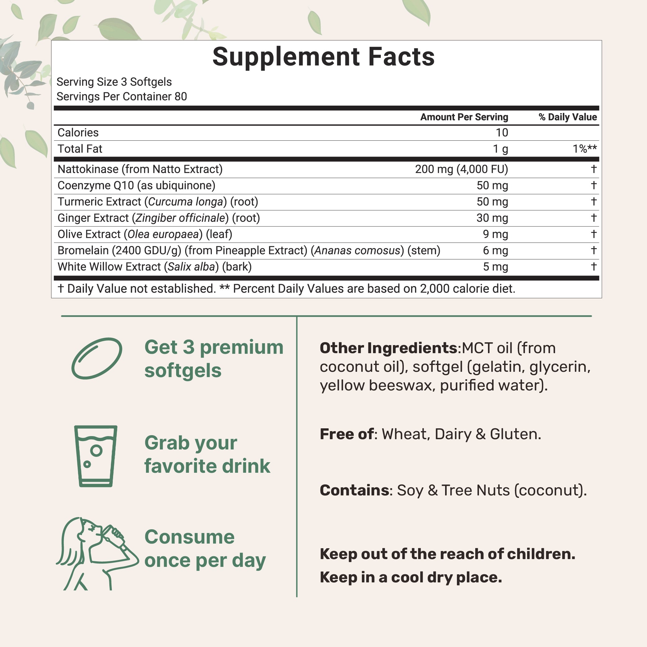 Micro Ingredients Nattokinase 4,000 FU Equivalent, 240 Enteric Coated Softgels (2 Pack), with MCT Oil