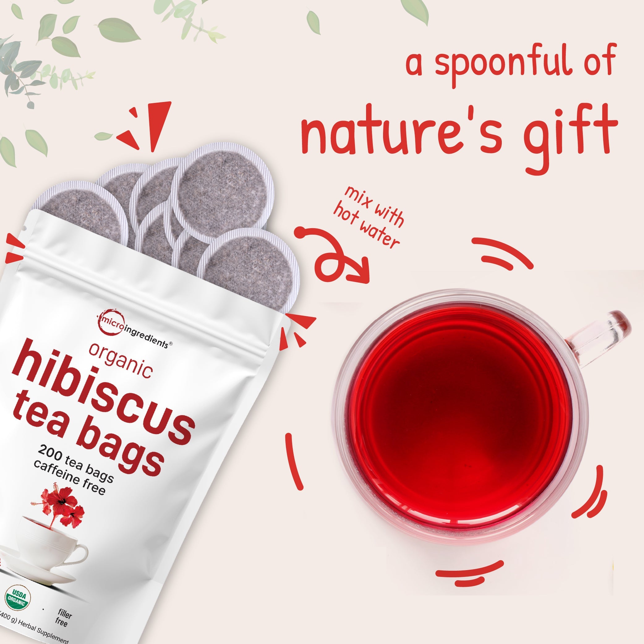 Micro Ingredients Organic Hibiscus Tea, 200 Tea Bags