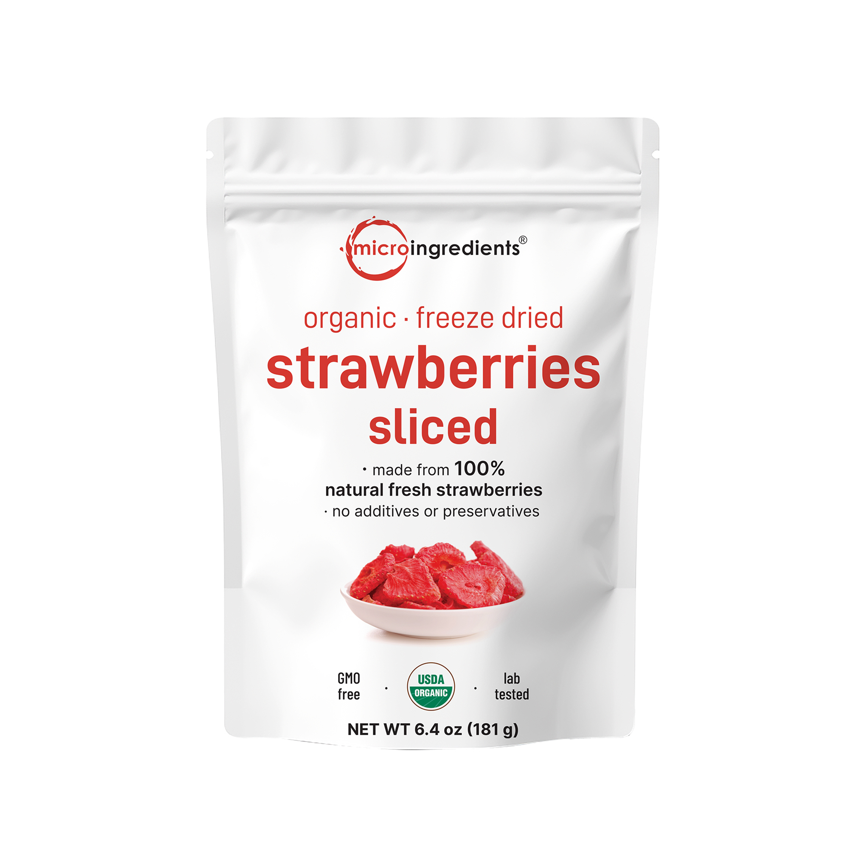 Micro Ingredients Organic Freeze Dried Strawberries Sliced, 6.4oz