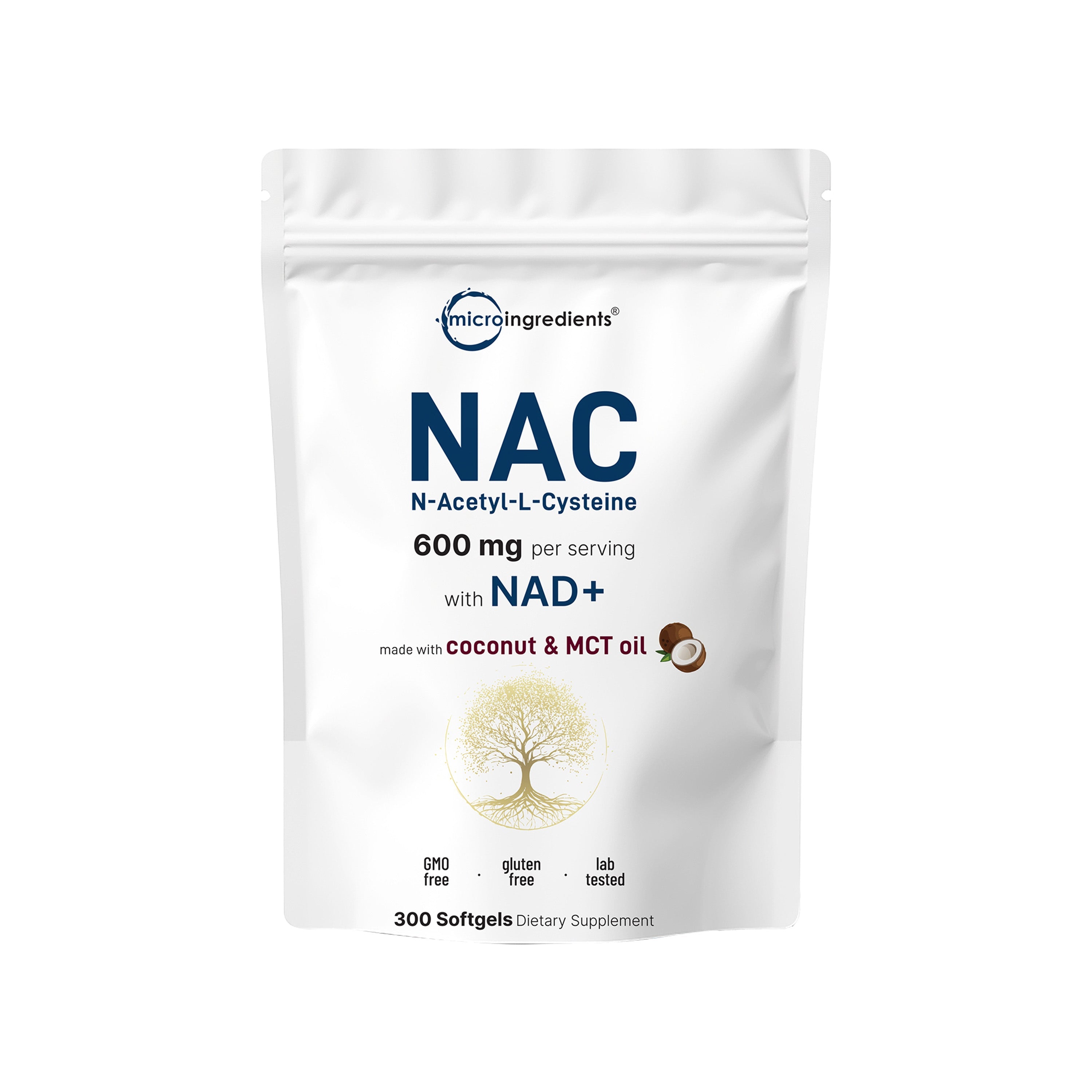 Micro Ingredients NAC 600mg with NAD+, N-Acetyl L-Cysteine + Nicotinamide + MCT Oil, Cellular Energy & Antioxidant Support
