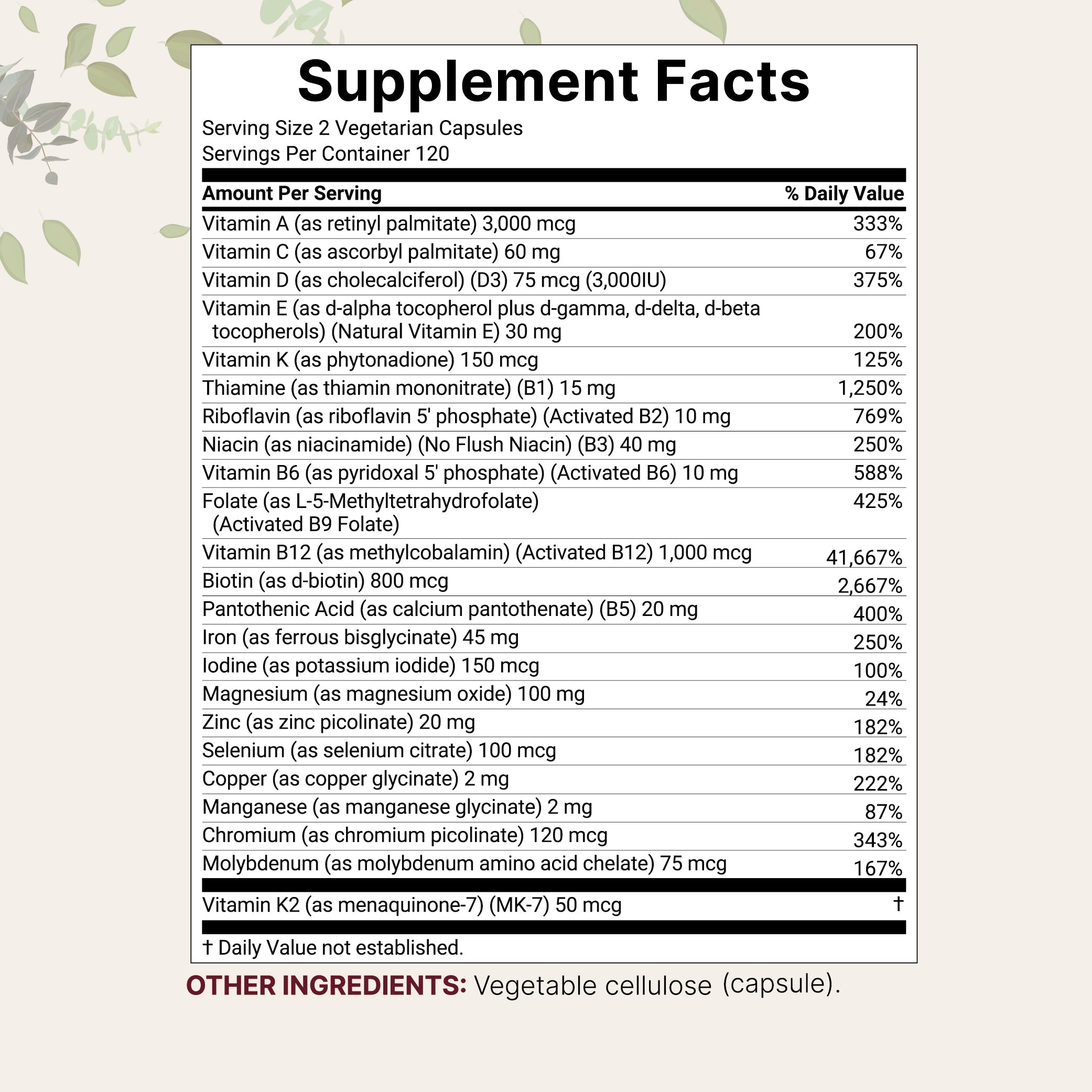 Micro Ingredients Bariatric Multivitamin with 45mg Iron, 240 Veggie Capsules