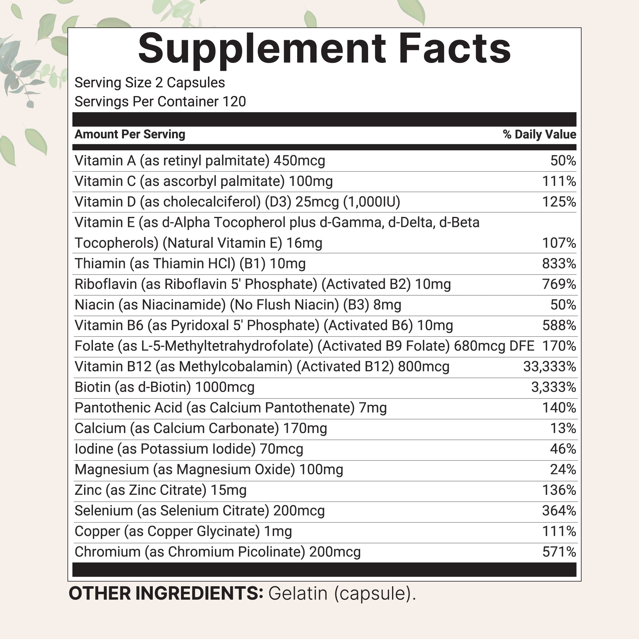 Micro Ingredients Methylated Multivitamin | 240 Pure Capsules with Vitamins C, D, B12