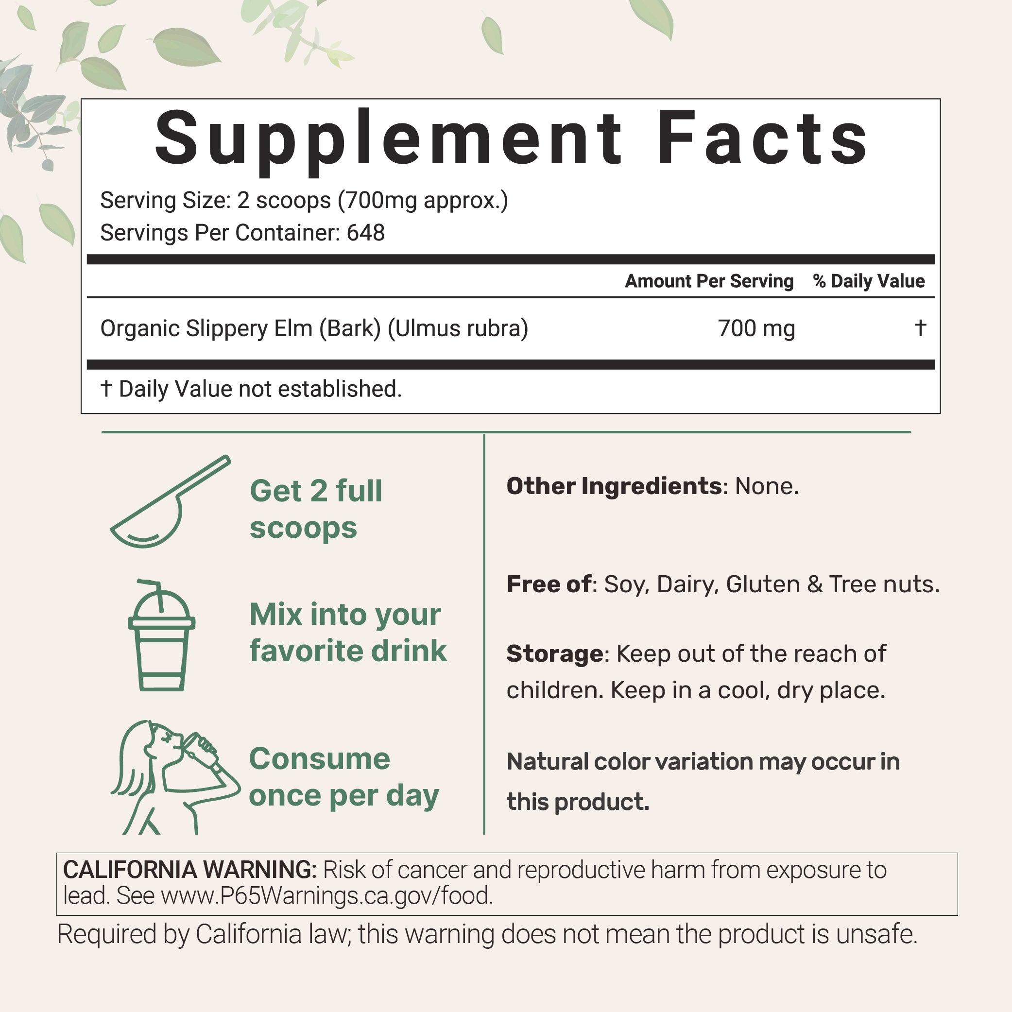 Micro Ingredients Organic Slippery Elm Bark Powder 1lb