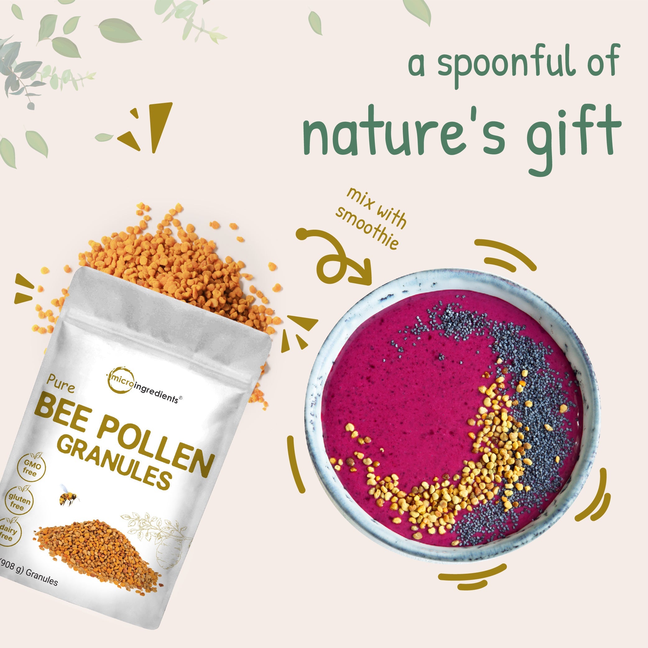Micro Ingredients Fresh Bee Pollen Whole Granules, 2 Pounds