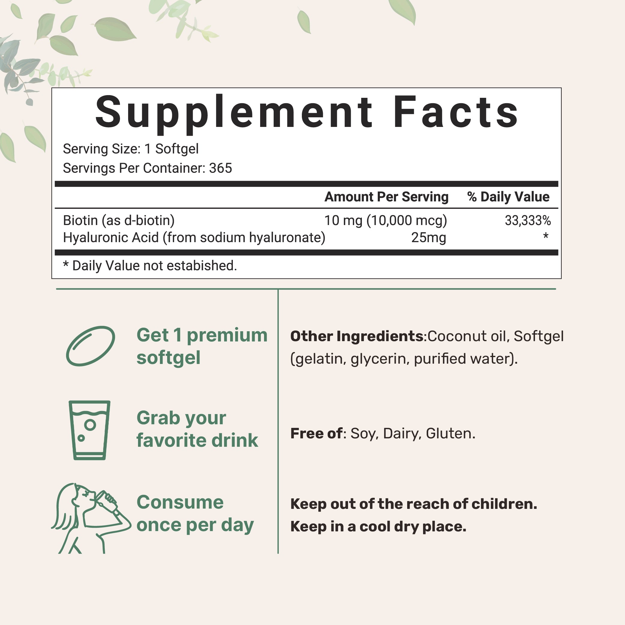 Micro Ingredients Biotin with Hyaluronic Acid Softgel, 365 counts