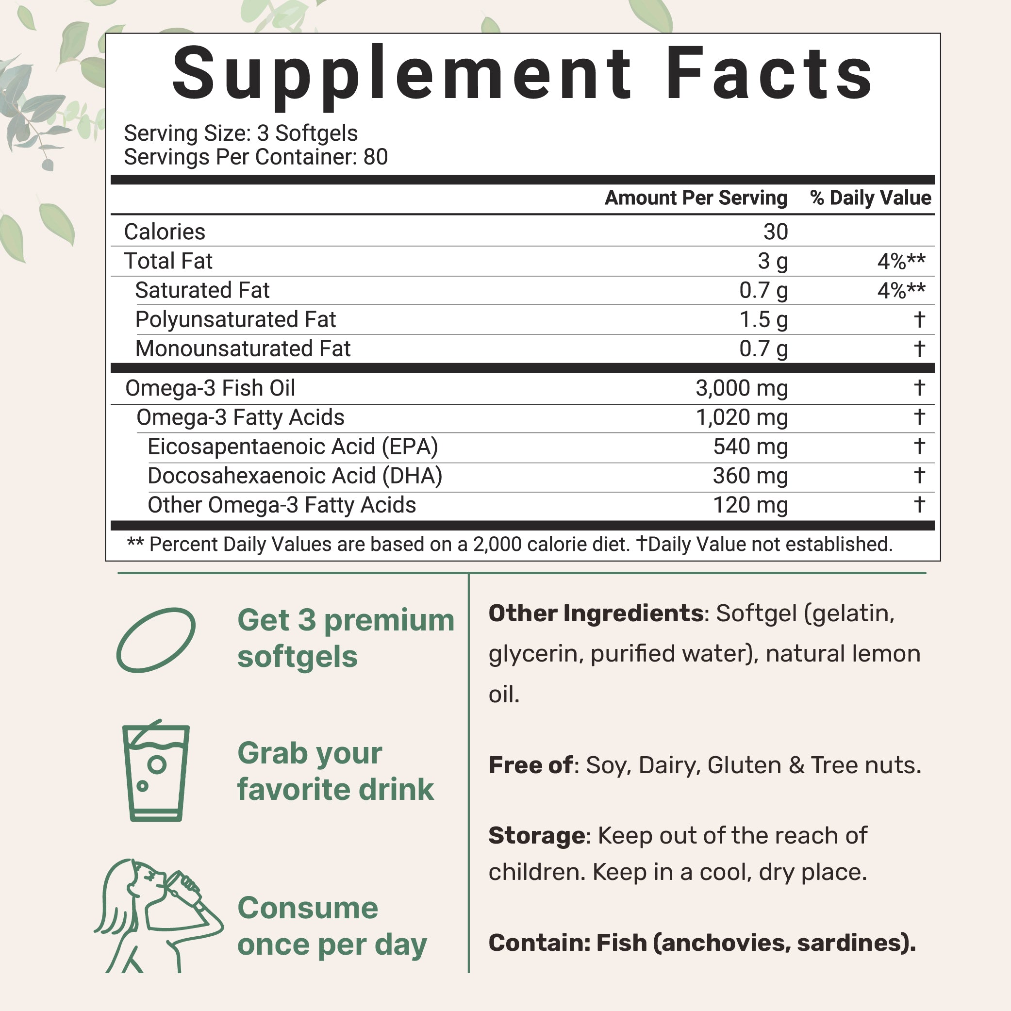 Micro Ingredients Omega 3 Fish Oil Supplements 4,200mg Per Serving, 240 Softgels
