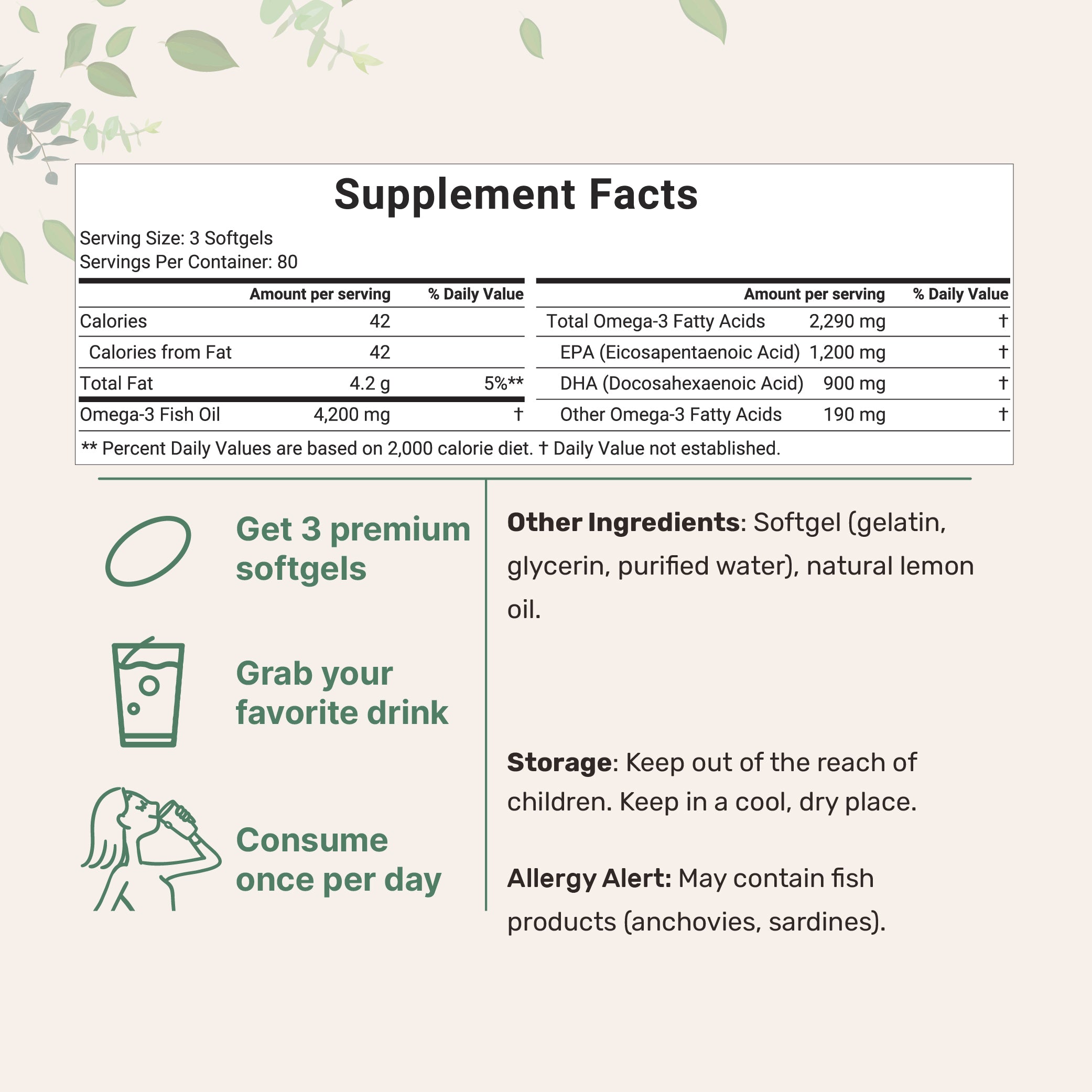 Micro Ingredients Triple Strength Omega 3 Fish Oil Supplements 4200mg Per Serving