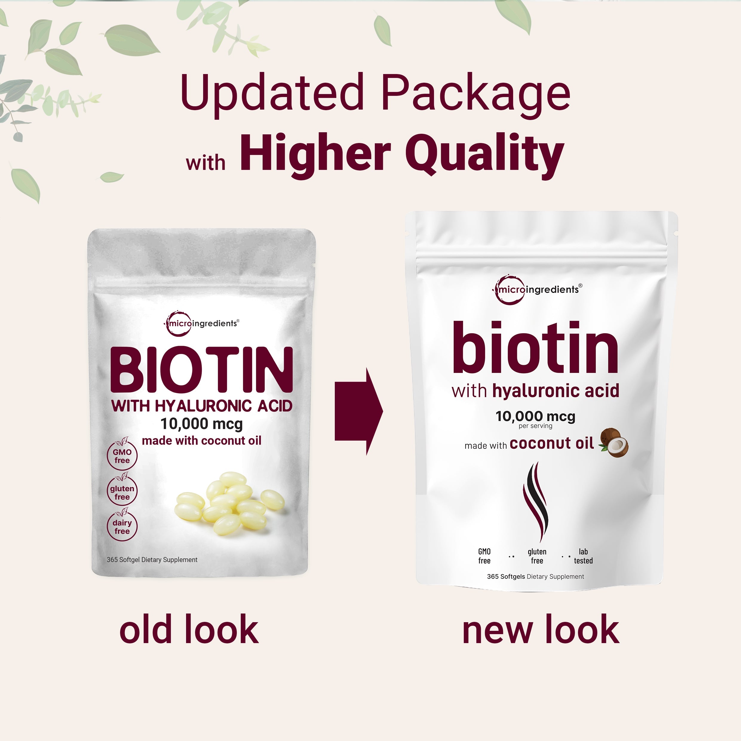 Micro Ingredients Biotin with Hyaluronic Acid Softgel, 365 counts