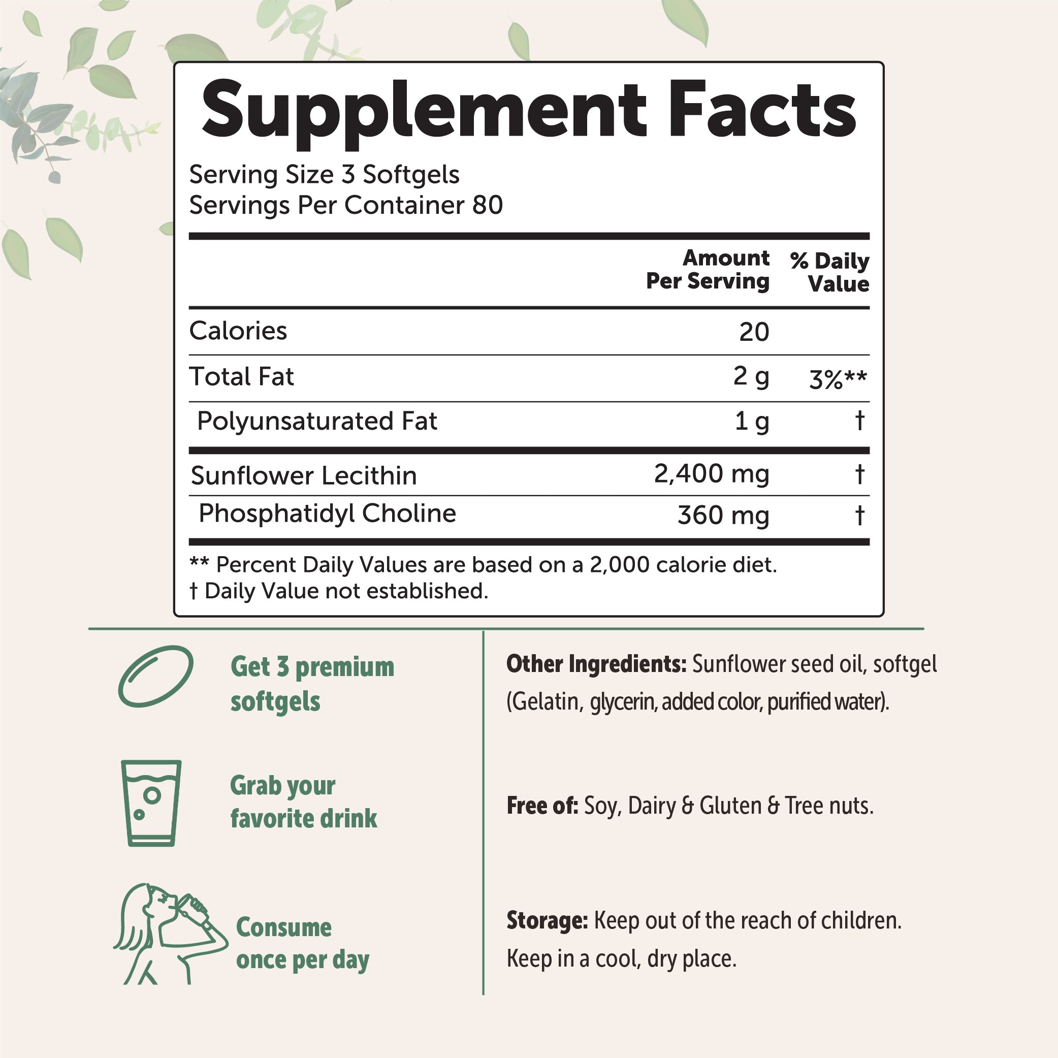 Micro Ingredients Sunflower Lecithin 2400mg, 240 Softgels