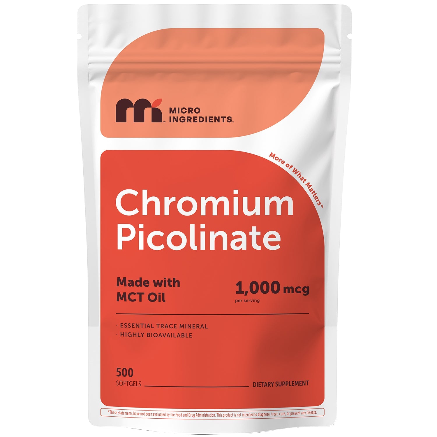 Micro Ingredients Chromium Picolinate 1000mcg with MCT Oil, 500 Softgels