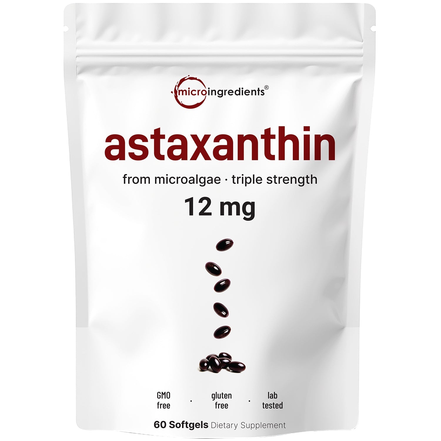 Micro Ingredients Astaxanthin 12mg with MCT Oil, 60 Softgels
