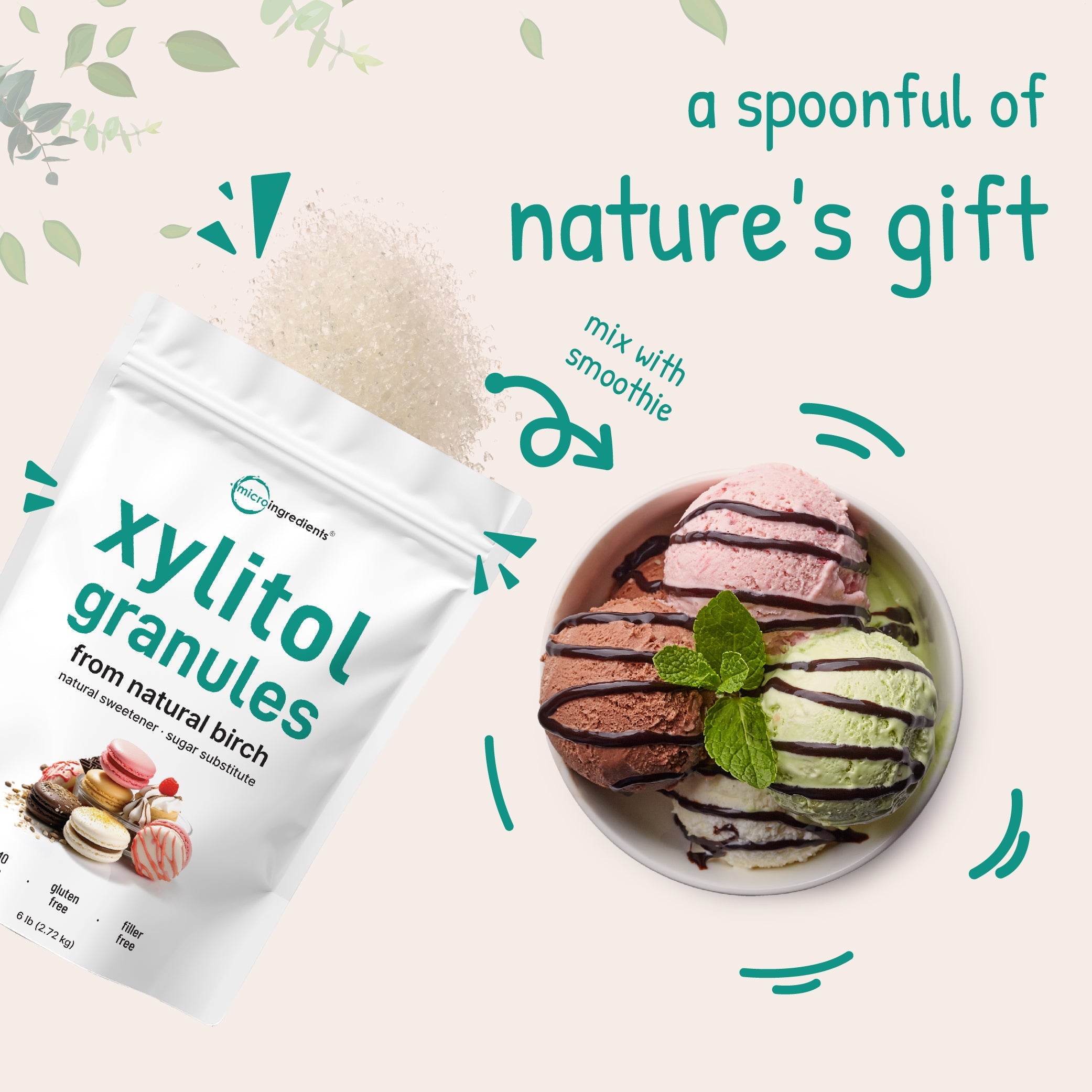 Micro Ingredients Xylitol Sweetener Granules, 6lb