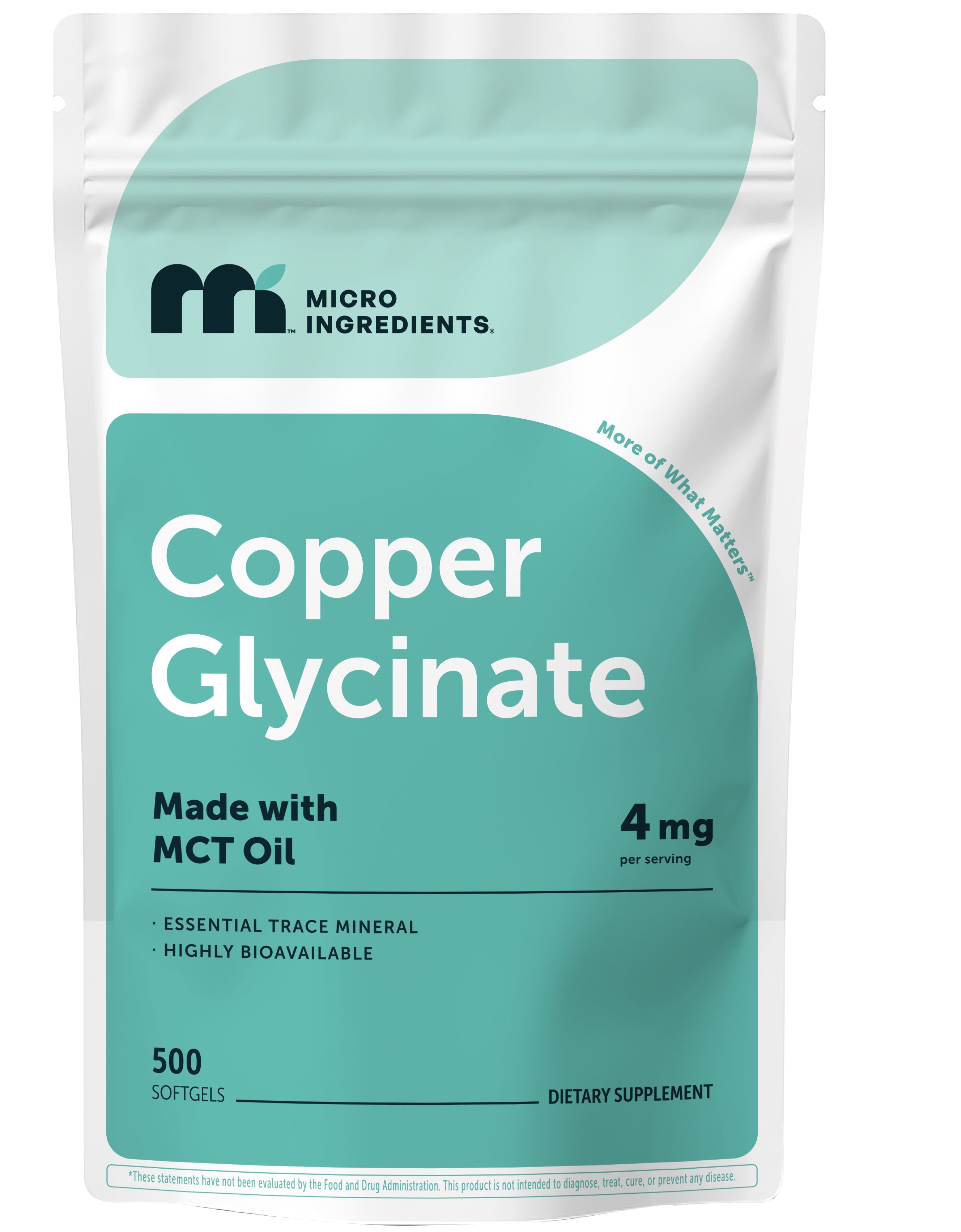 Micro Ingredients Copper Glycinate 4mg with MCT Oil, 500 Softgels