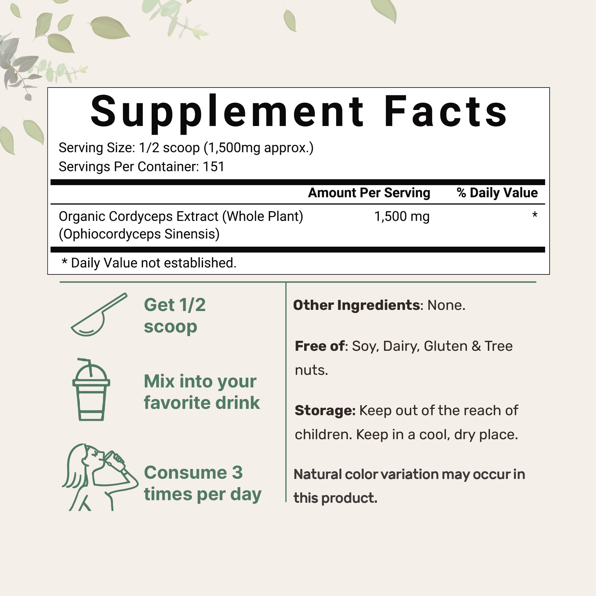 Micro Ingredients Organic Cordyceps Mushroom Extract Powder, 8 Ounces