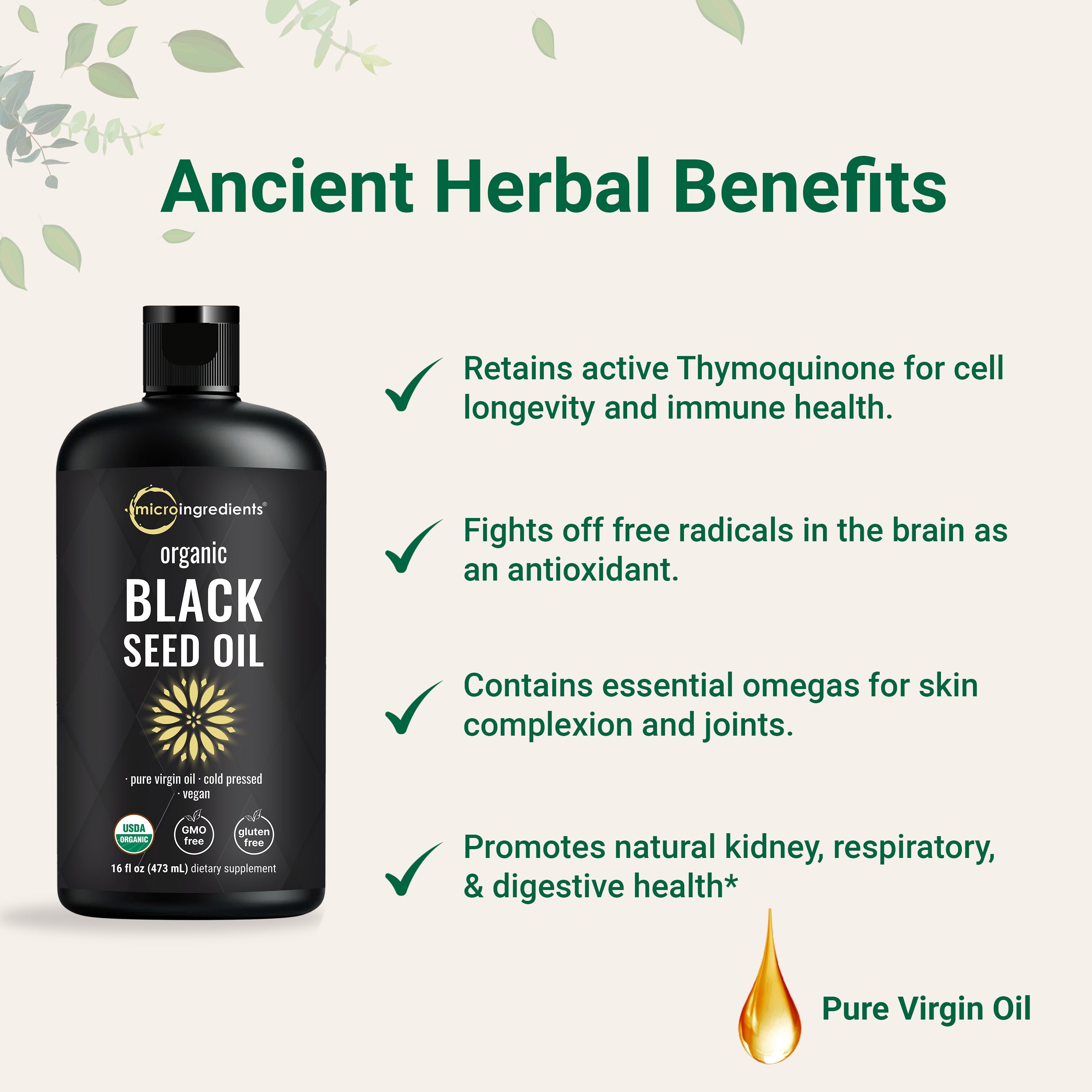 Micro Ingredients Organic Black Seed Oil, 16 fl oz | Cold Pressed Black Cumin Seeds from Nigella Sativa