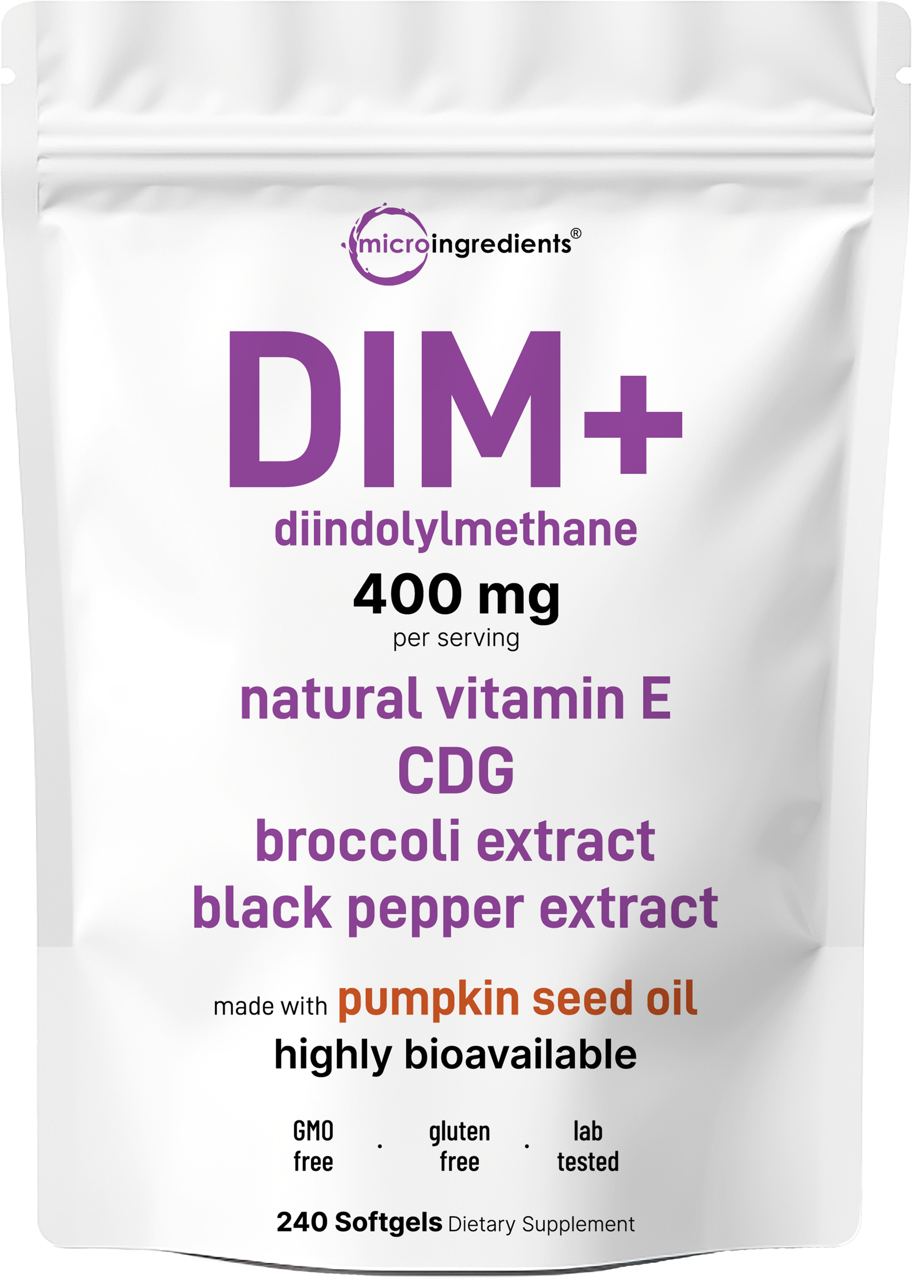 Micro Ingredients DIM+ 400mg with Pumpkin Seed Oil, 240 Softgels