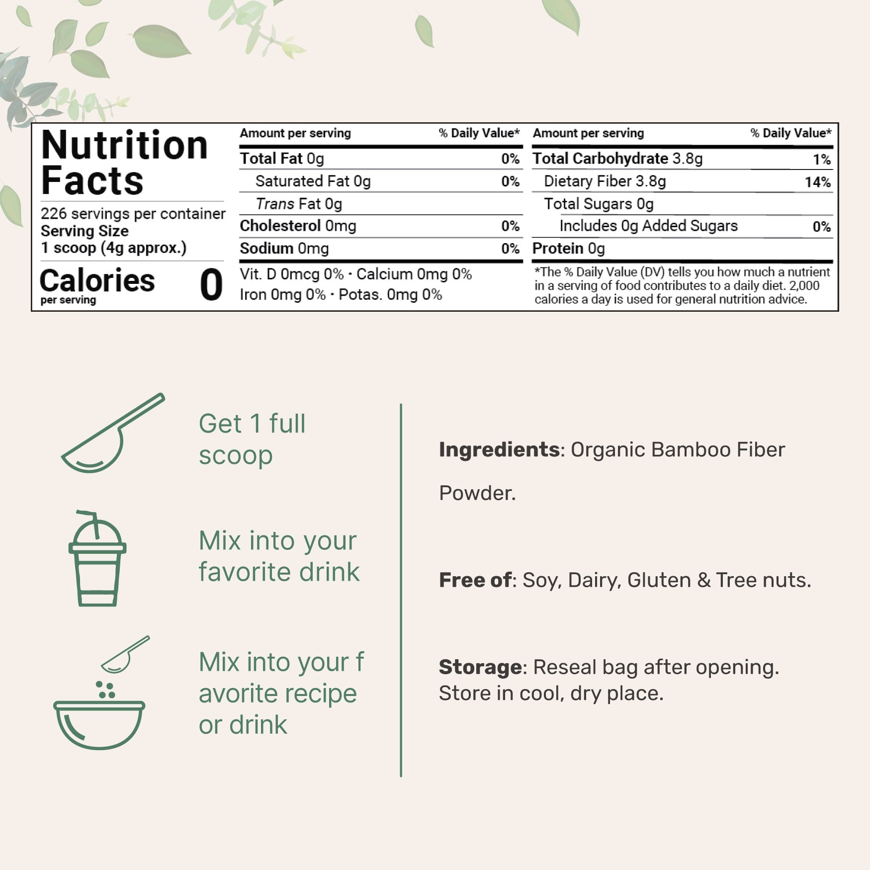 Micro Ingredients Organic Bamboo Fiber Powder, 2lbs