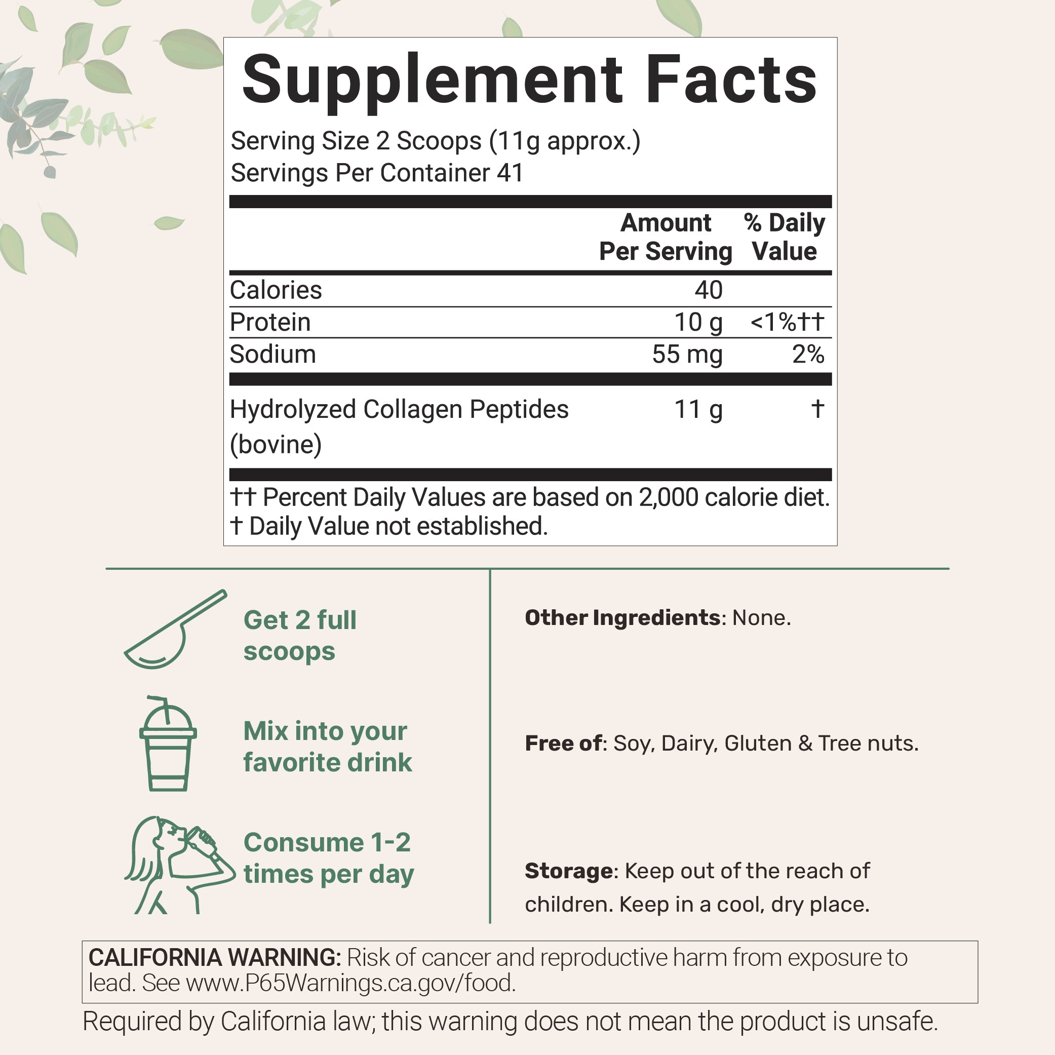 Micro Ingredients Bovine Collagen Protein Powder, 41 Servings