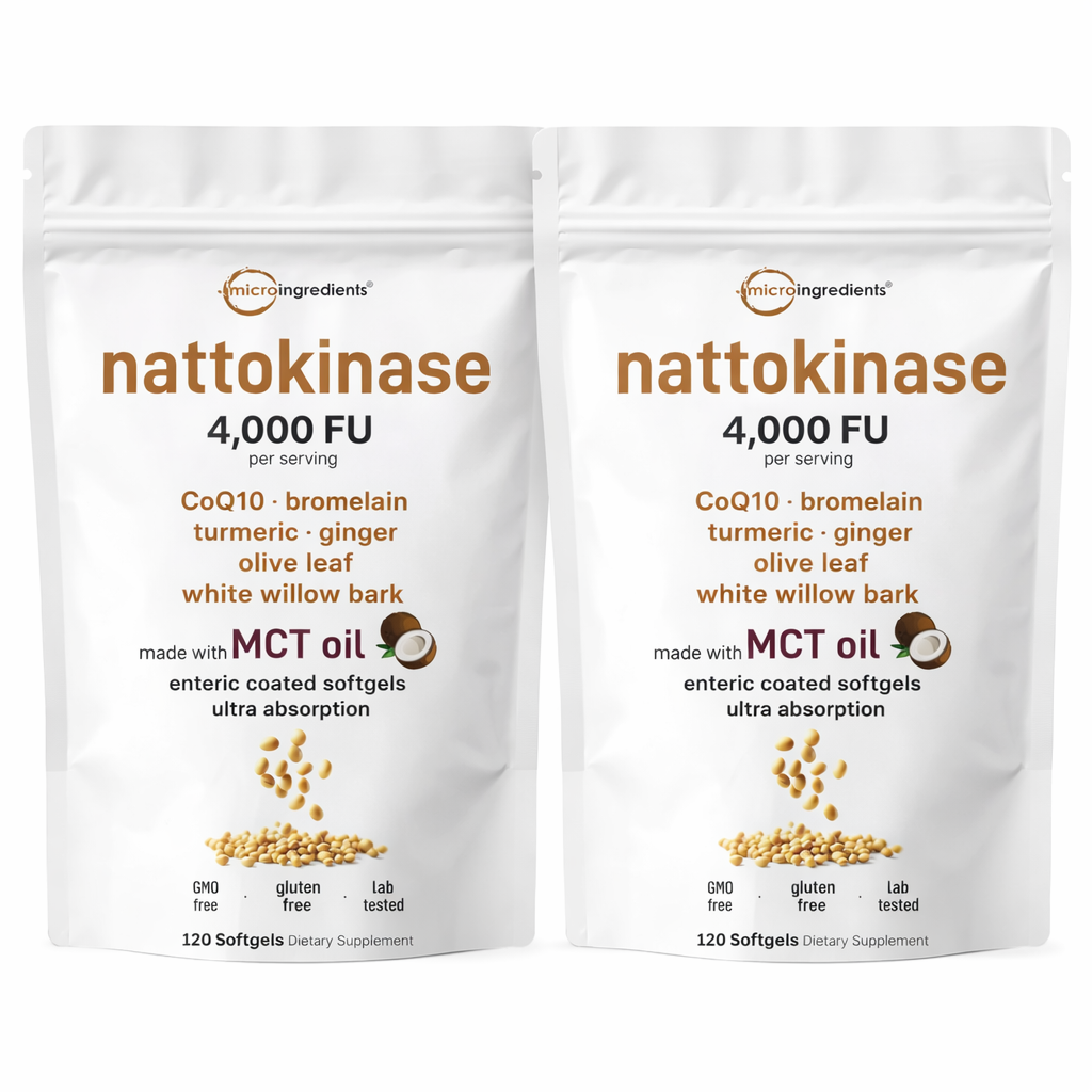 Micro Ingredients Nattokinase 4,000 FU Equivalent, 240 Enteric Coated Softgels (2 Pack), with MCT Oil