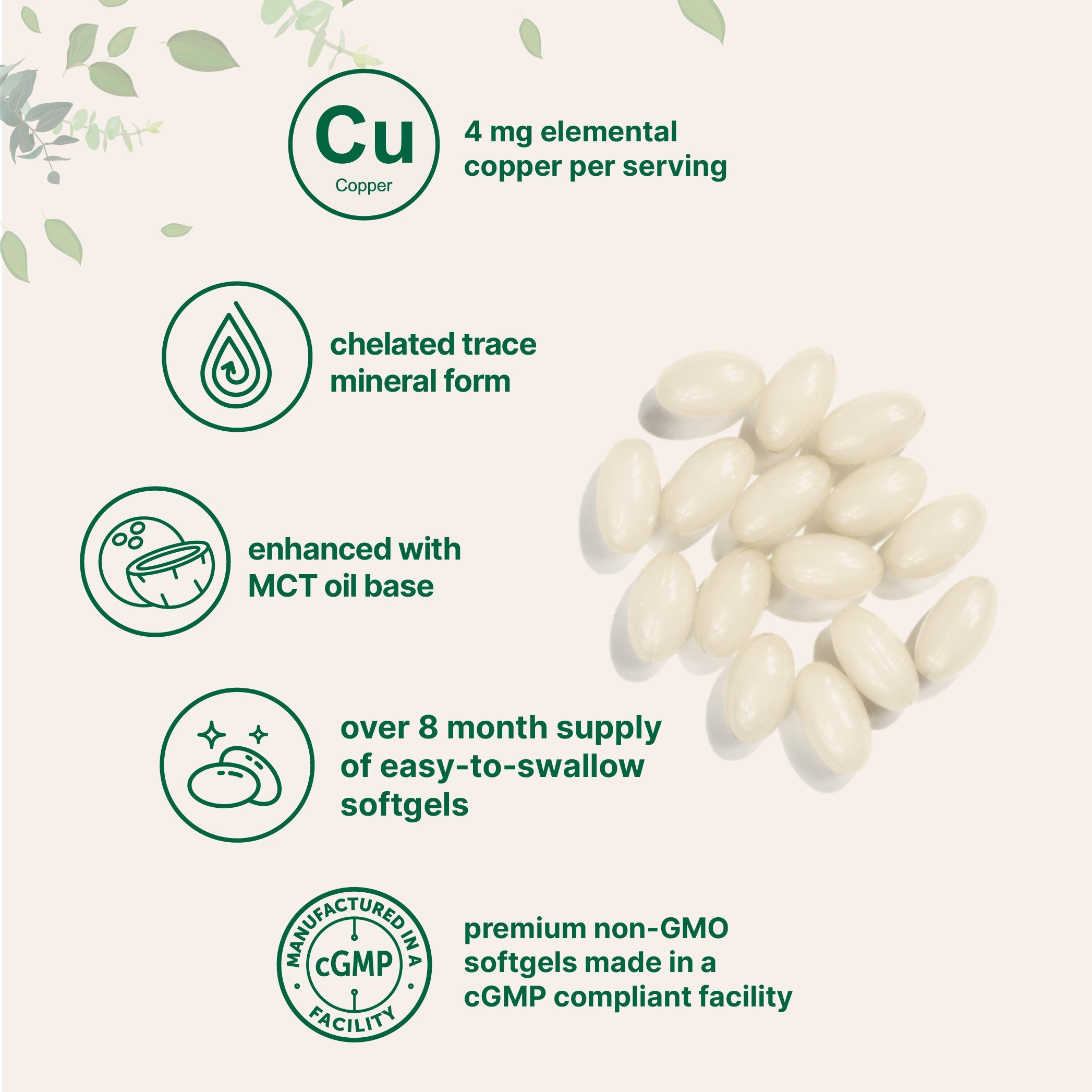 Micro Ingredients Copper Glycinate 4mg with MCT Oil, 500 Softgels