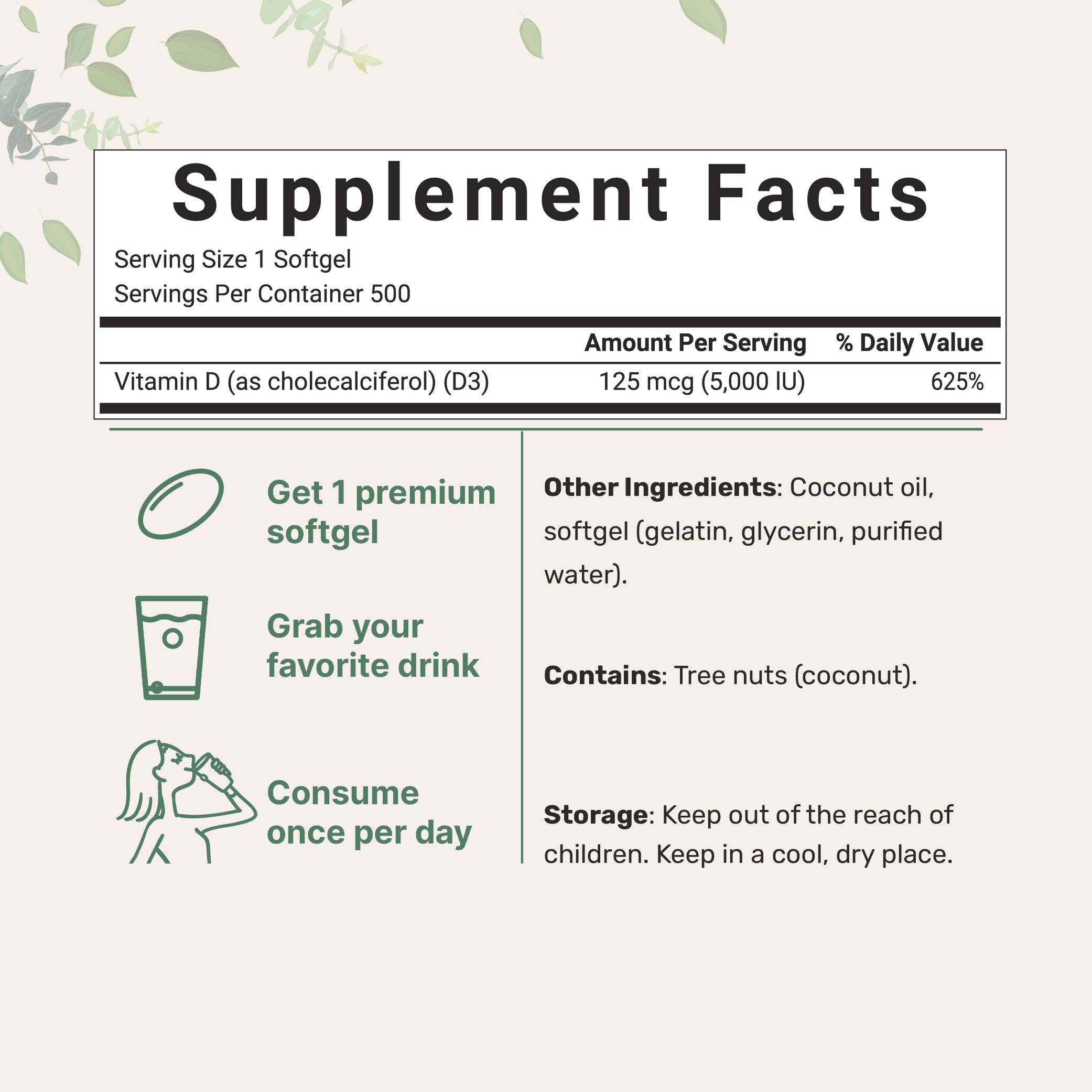 Micro Ingredients Vitamin D3 5,000 IU, 500 Softgels