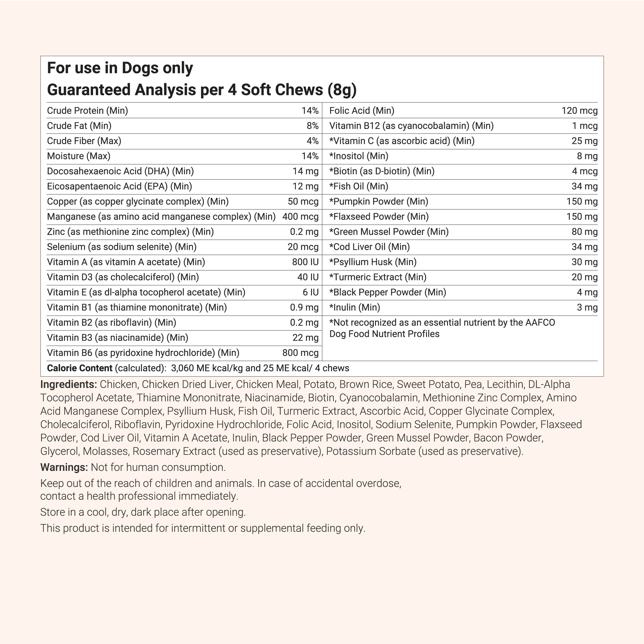 Micro Ingredients Dog Multivitamin 25-in-1 Chicken Flavor, 240 Soft Chews