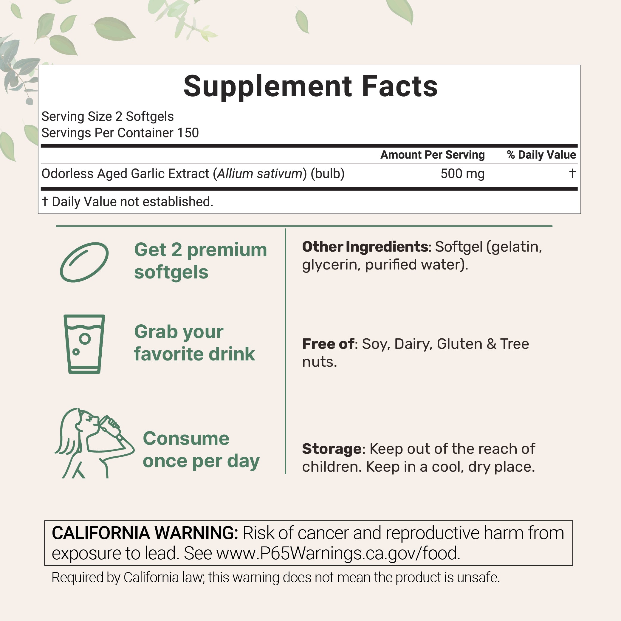 Micro Ingredients Odorless Aged Garlic Extract, 300 Softgels