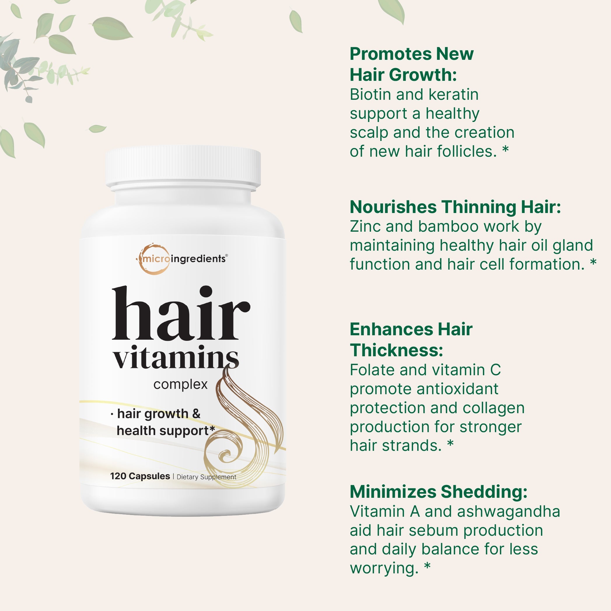 Micro Ingredients Hair Vitamins Complex, 120 Capsules