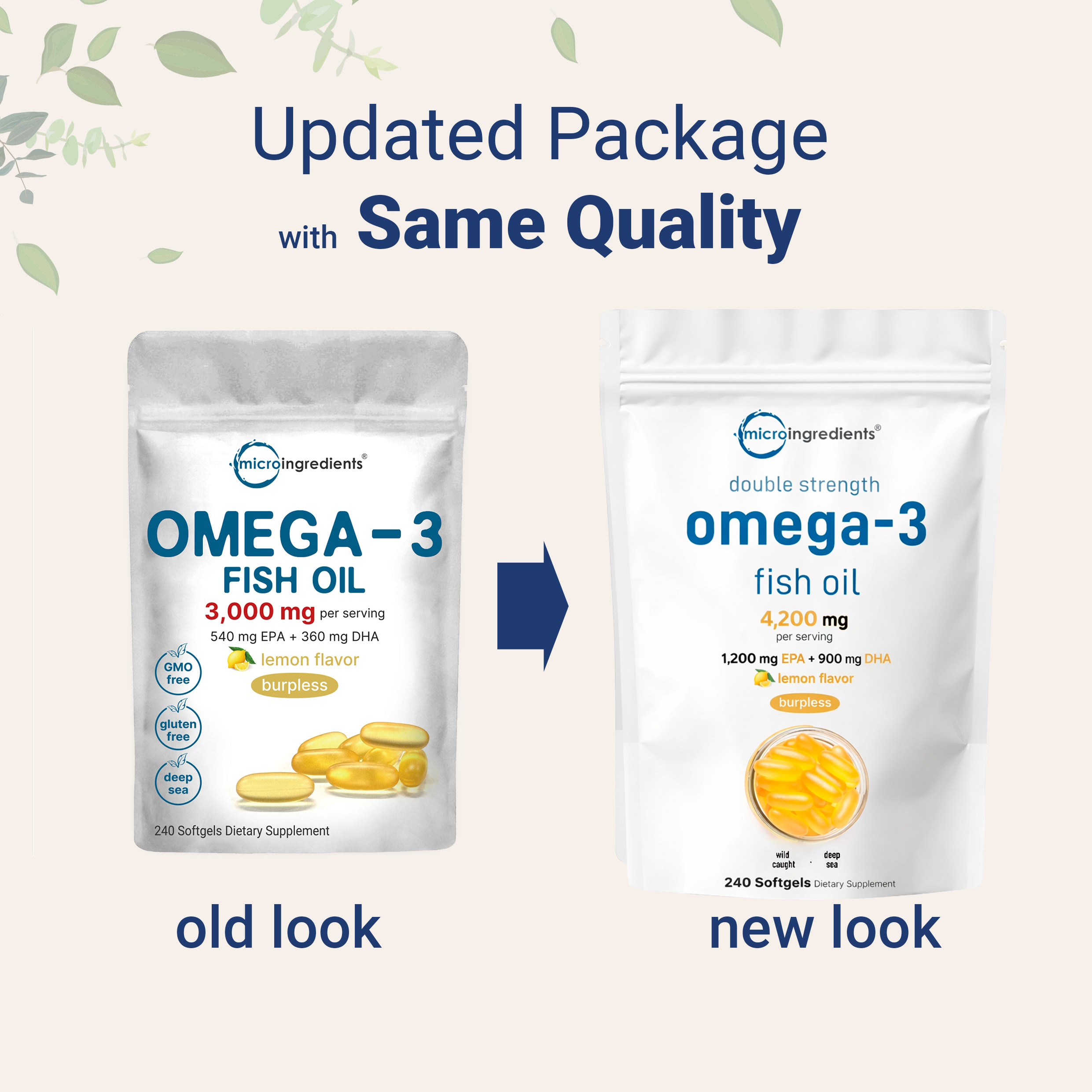 Micro Ingredients Omega 3 Fish Oil Supplements 4,200mg Per Serving, 240 Softgels