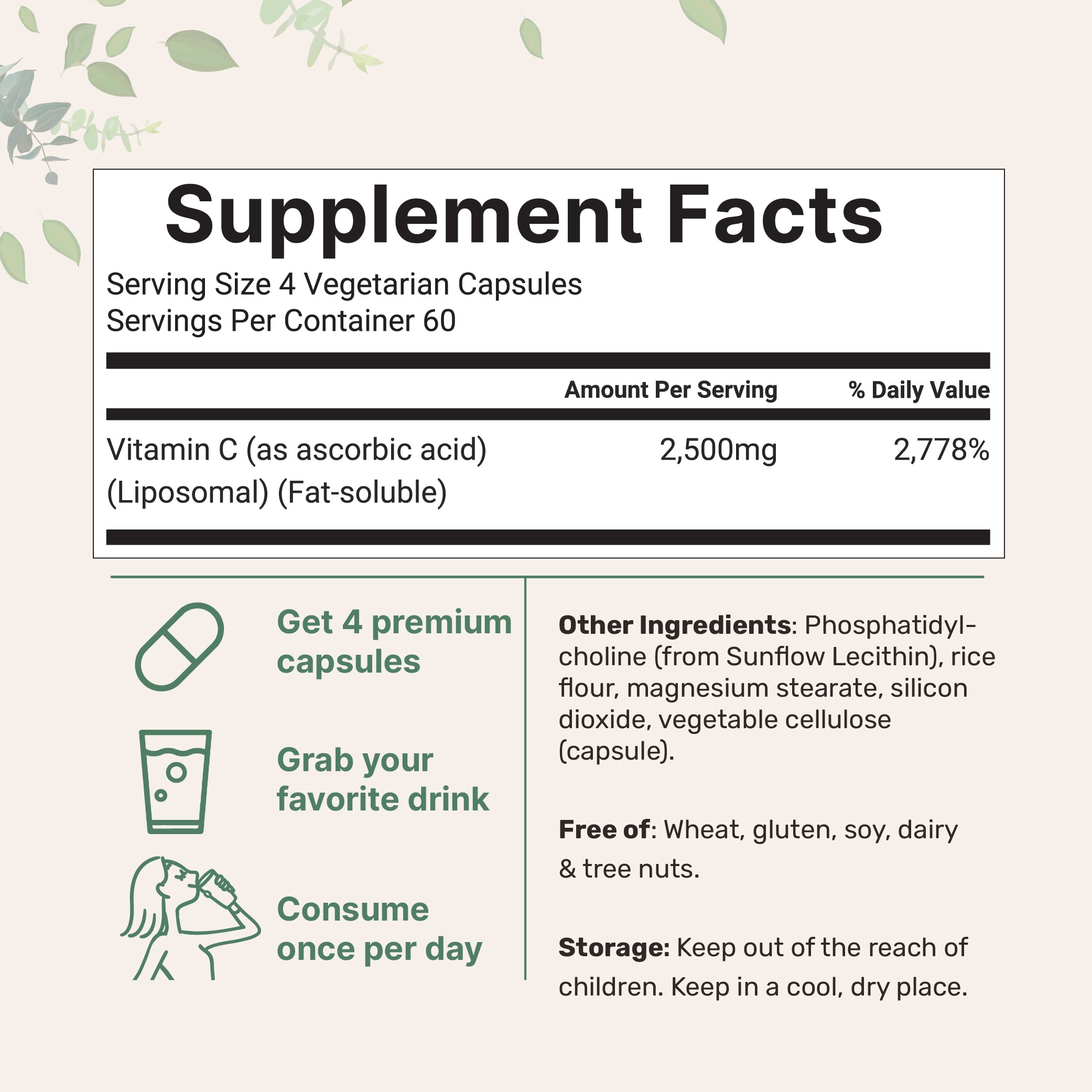 Micro Ingredients Liposomal Vitamin C 2,500mg, 240 Veggie Capsules