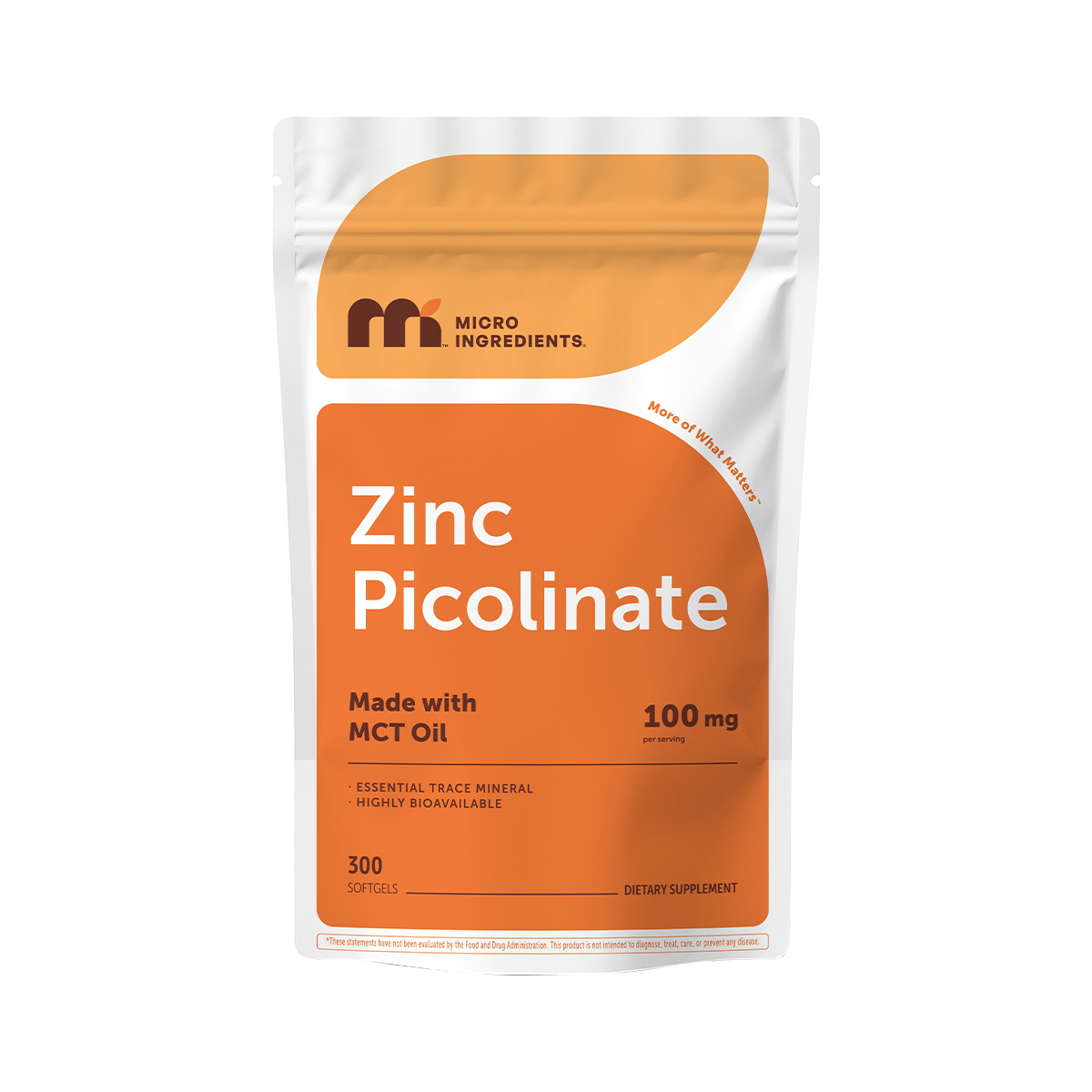 Micro Ingredients Zinc Picolinate 100mg with MCT Oil, 300 Softgels